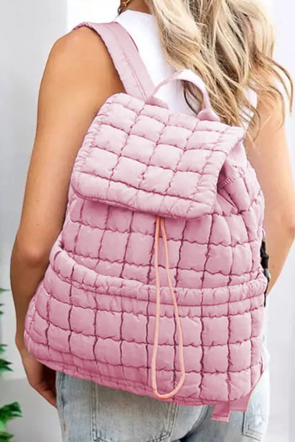 Pink Solid Flapped Quilted Puffer Backpack-Bracelets-[Adult]-[Female]-Pink-ONE SIZE-2022 Online Blue Zone Planet