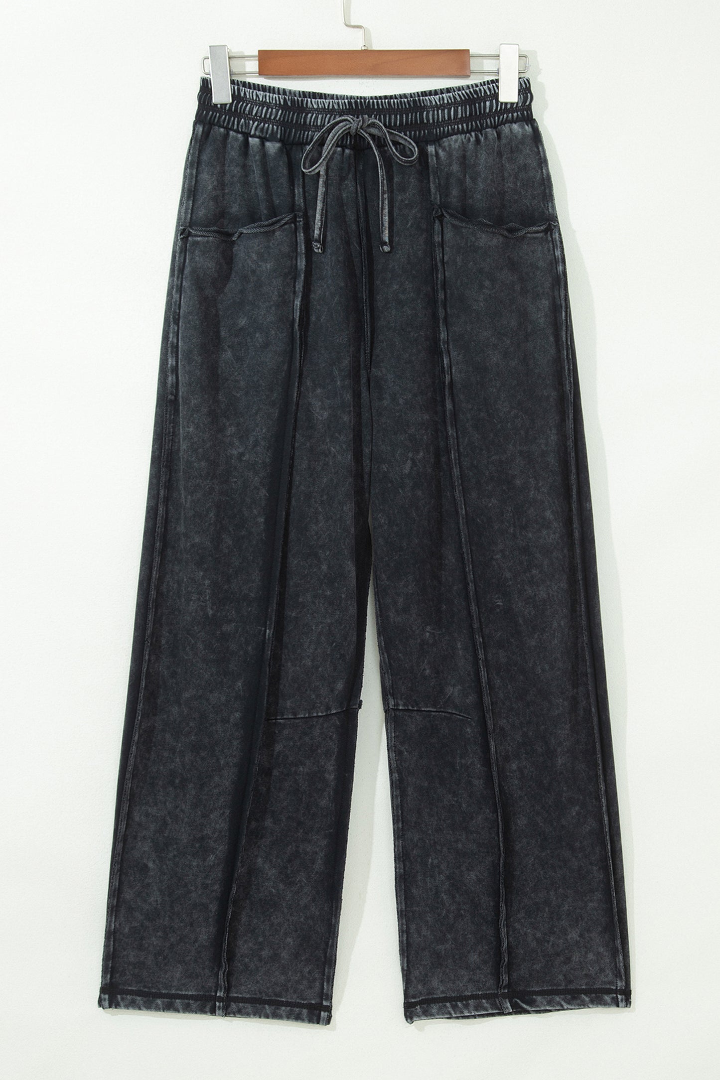 Black Mineral Wash Raw Seam Drawstring Elastic Waist Barrel Pants-Bottoms/Pants & Culotte-[Adult]-[Female]-2022 Online Blue Zone Planet