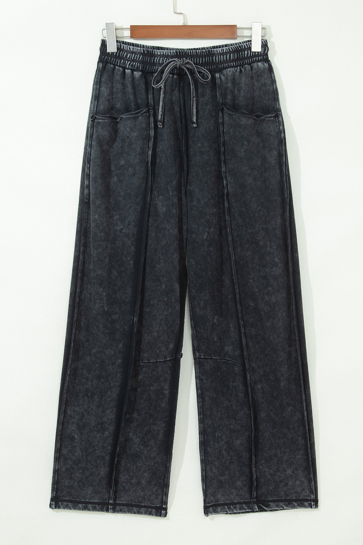 Black Mineral Wash Raw Seam Drawstring Elastic Waist Barrel Pants-Bottoms/Pants & Culotte-[Adult]-[Female]-2022 Online Blue Zone Planet