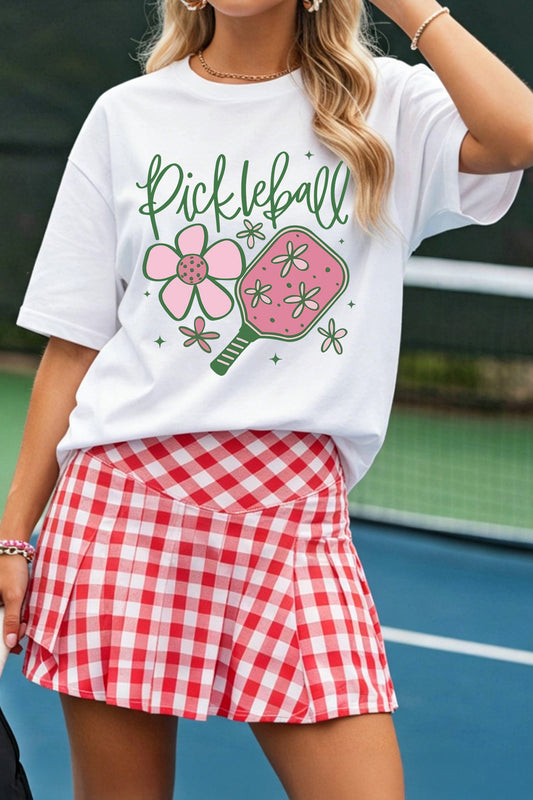 White Pickleball Sweet Flower Printed T Shirt-Graphic/Graphic Tees-[Adult]-[Female]-White-S-2022 Online Blue Zone Planet