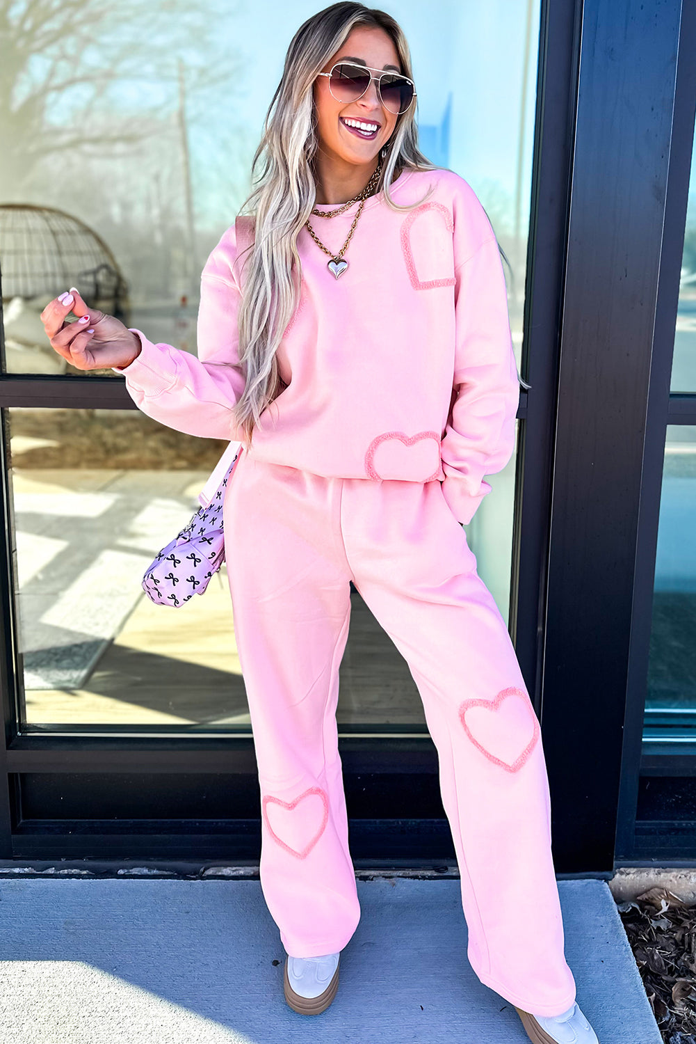 Phalaenopsis Chenille Heart Pattern Casual 2pcs Pants Set-Two Piece Sets/Pant Sets-[Adult]-[Female]-2022 Online Blue Zone Planet