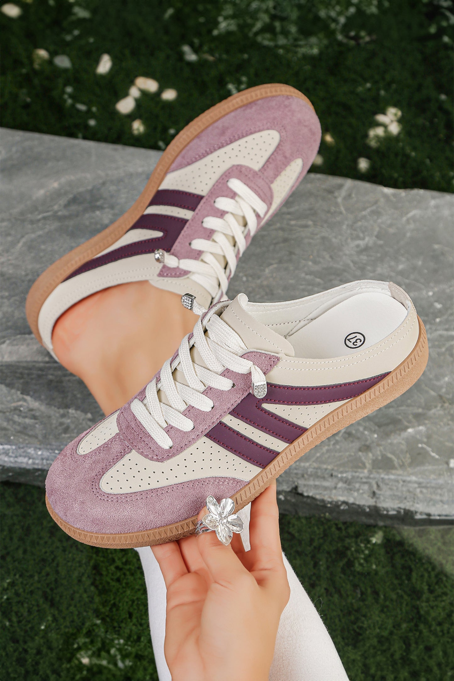 Pink Eyelet PU Leather Patchwork Color Pop Sneakers-Shoes & Bags/Womens Shoes-[Adult]-[Female]-Pink-37-2022 Online Blue Zone Planet