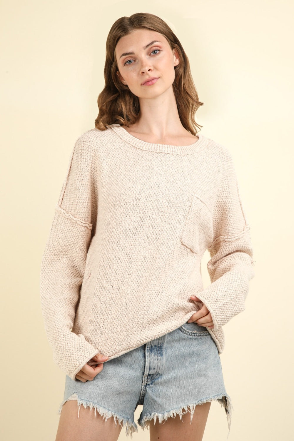 VERY J Mineral Washed Exposed Seam Sweater-TOPS / DRESSES-[Adult]-[Female]-2022 Online Blue Zone Planet