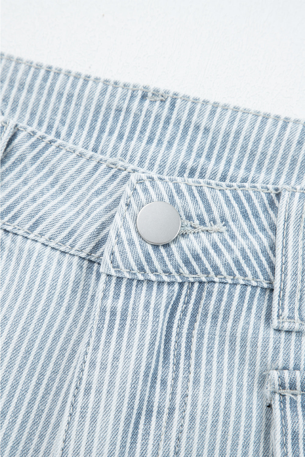 Sky Blue Stripe Button Flap Pocket Cuffed Hem Wide Leg Jeans-Bottoms/Jeans-[Adult]-[Female]-2022 Online Blue Zone Planet