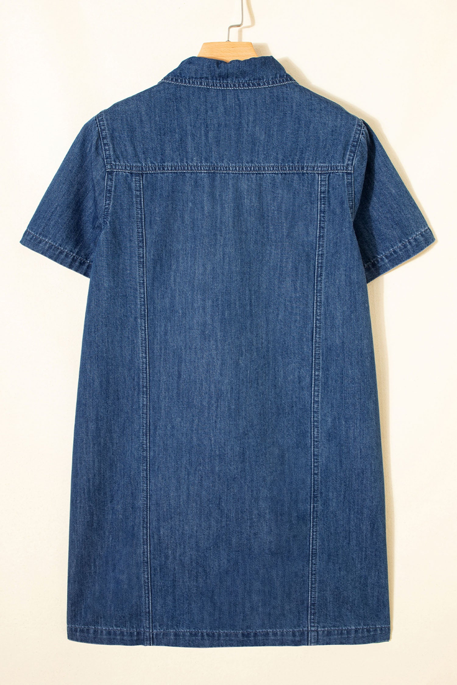 Blue Sequin Football Pattern Zip Collar Pocketed Denim Shift Dress-Graphic/Graphic Dresses-[Adult]-[Female]-2022 Online Blue Zone Planet