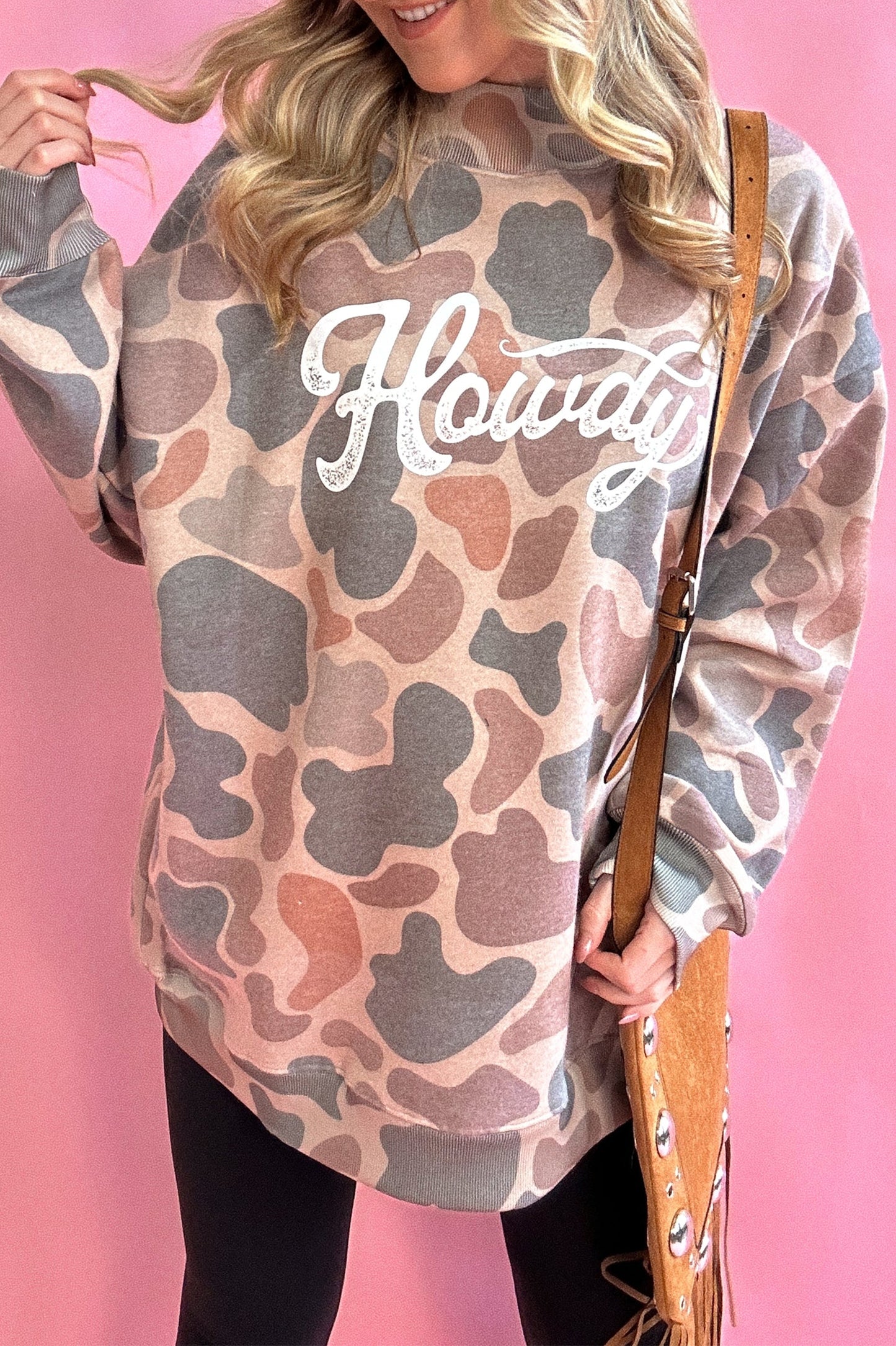 Multicolour Camo Print Howdy Western Style Baggy Pullover Sweatshirt-Tops/Sweatshirts & Hoodies-[Adult]-[Female]-2022 Online Blue Zone Planet