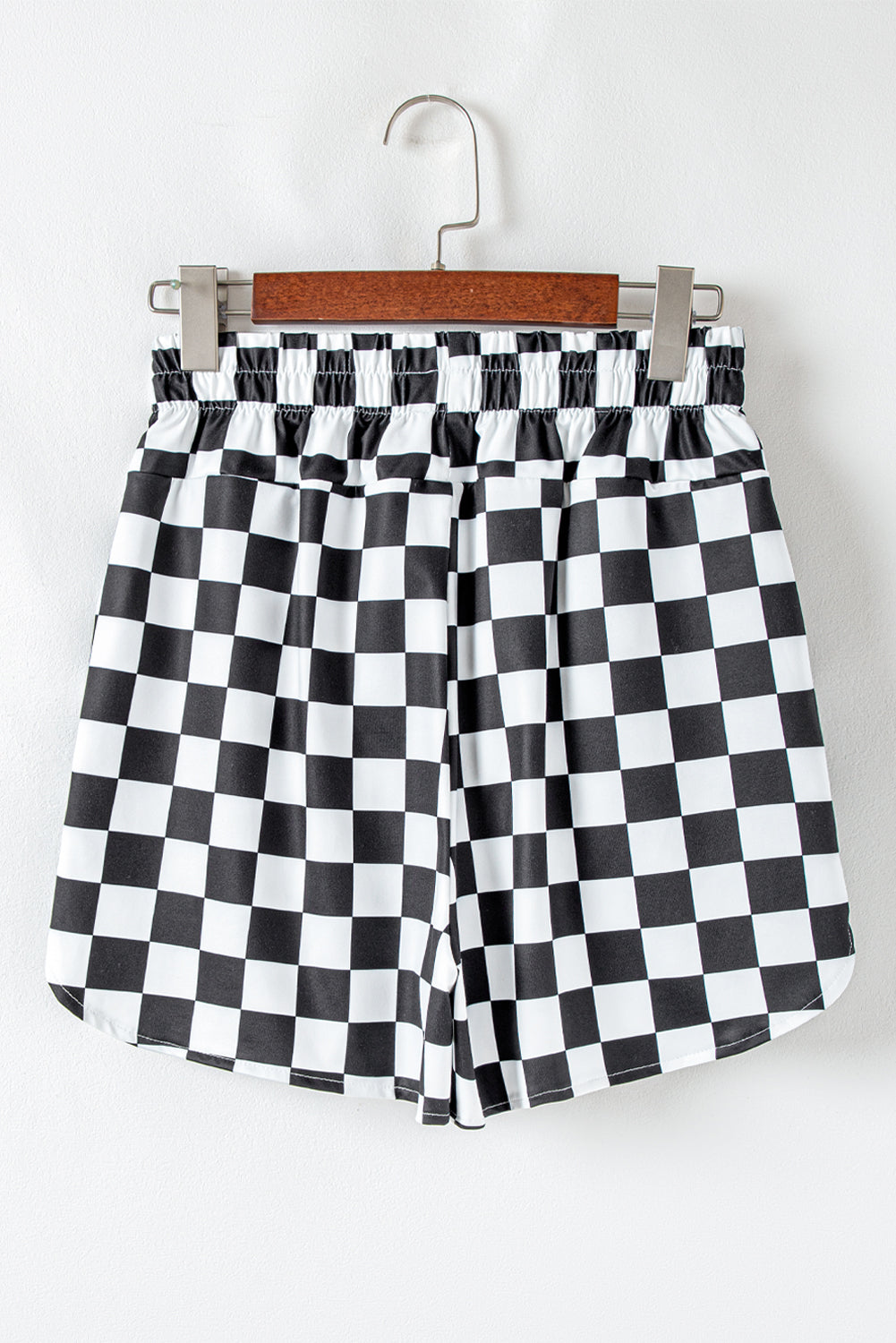 Blue Zone Planet | Black Checkered Print High Waist Casual Shorts-Bottoms/Casual Shorts-[Adult]-[Female]-2022 Online Blue Zone Planet
