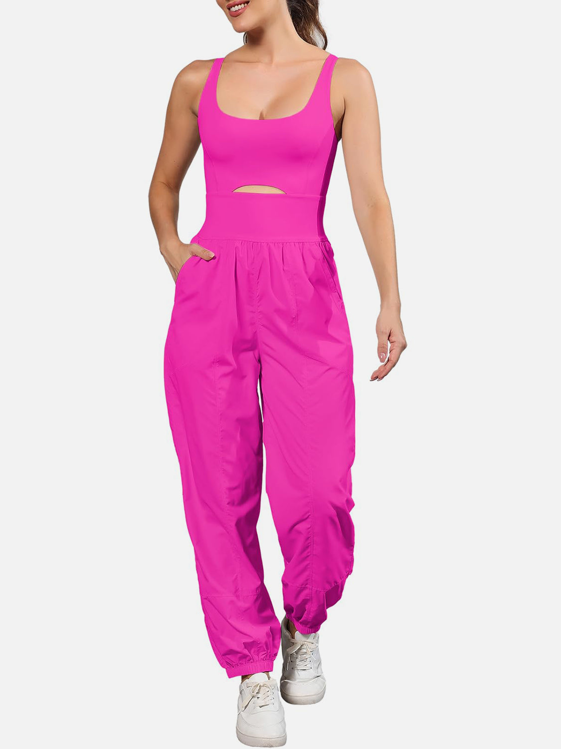 Cutout Scoop Neck Wide Strap Jumpsuit-TOPS / DRESSES-[Adult]-[Female]-Hot Pink-S-2022 Online Blue Zone Planet