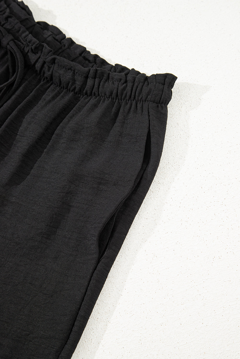 Black Drawstring Frilled Waist Wide Leg Utility Trousers-Bottoms/Pants & Culotte-[Adult]-[Female]-2022 Online Blue Zone Planet