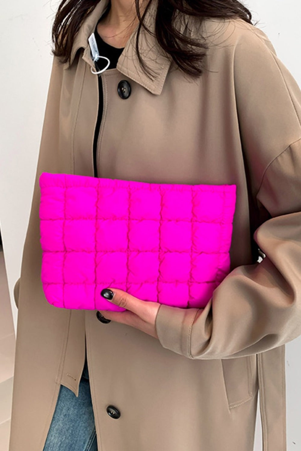 Zenana Quilted Puffy Pouch Clutch Bag-HANDBAGS-[Adult]-[Female]-Hot Pink-One Size-2022 Online Blue Zone Planet