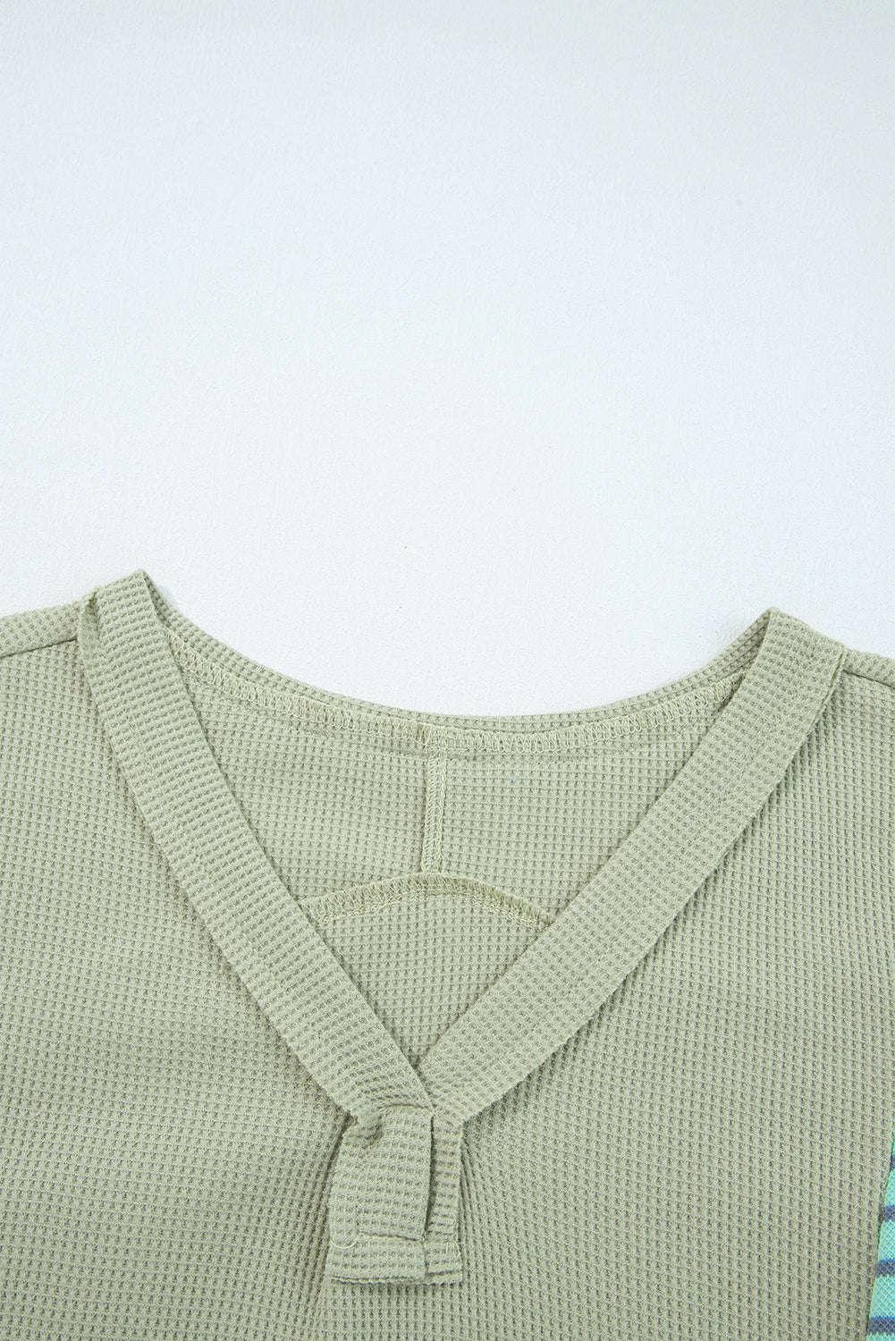 Meadow Mist Green Exposed Seam Waffle Striped Patchwork Baggy Pullover-Tops/Long Sleeve Tops-[Adult]-[Female]-2022 Online Blue Zone Planet