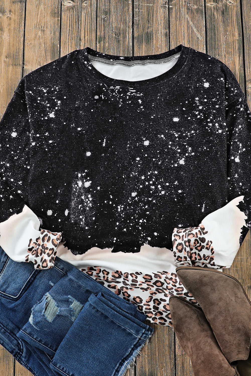 Fiery Red Leopard Bleached Pullover Sweatshirt-Tops/Sweatshirts & Hoodies-[Adult]-[Female]-2022 Online Blue Zone Planet