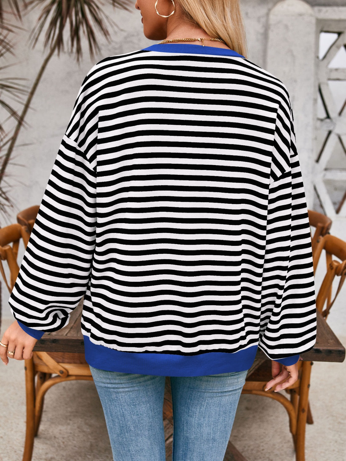 Blue Zone Planet | Lovelet Contrast Striped Long Sleeve Sweatshirt-TOPS / DRESSES-[Adult]-[Female]-2022 Online Blue Zone Planet