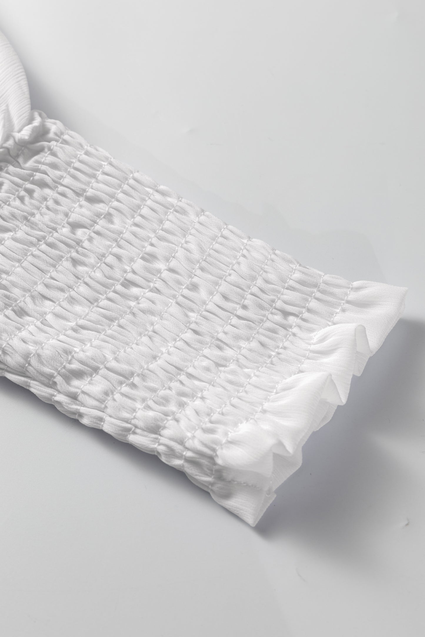 White Smocked Cuffs Semi Sheer Long Sleeve Dolman Blouse-Tops/Blouses & Shirts-[Adult]-[Female]-2022 Online Blue Zone Planet