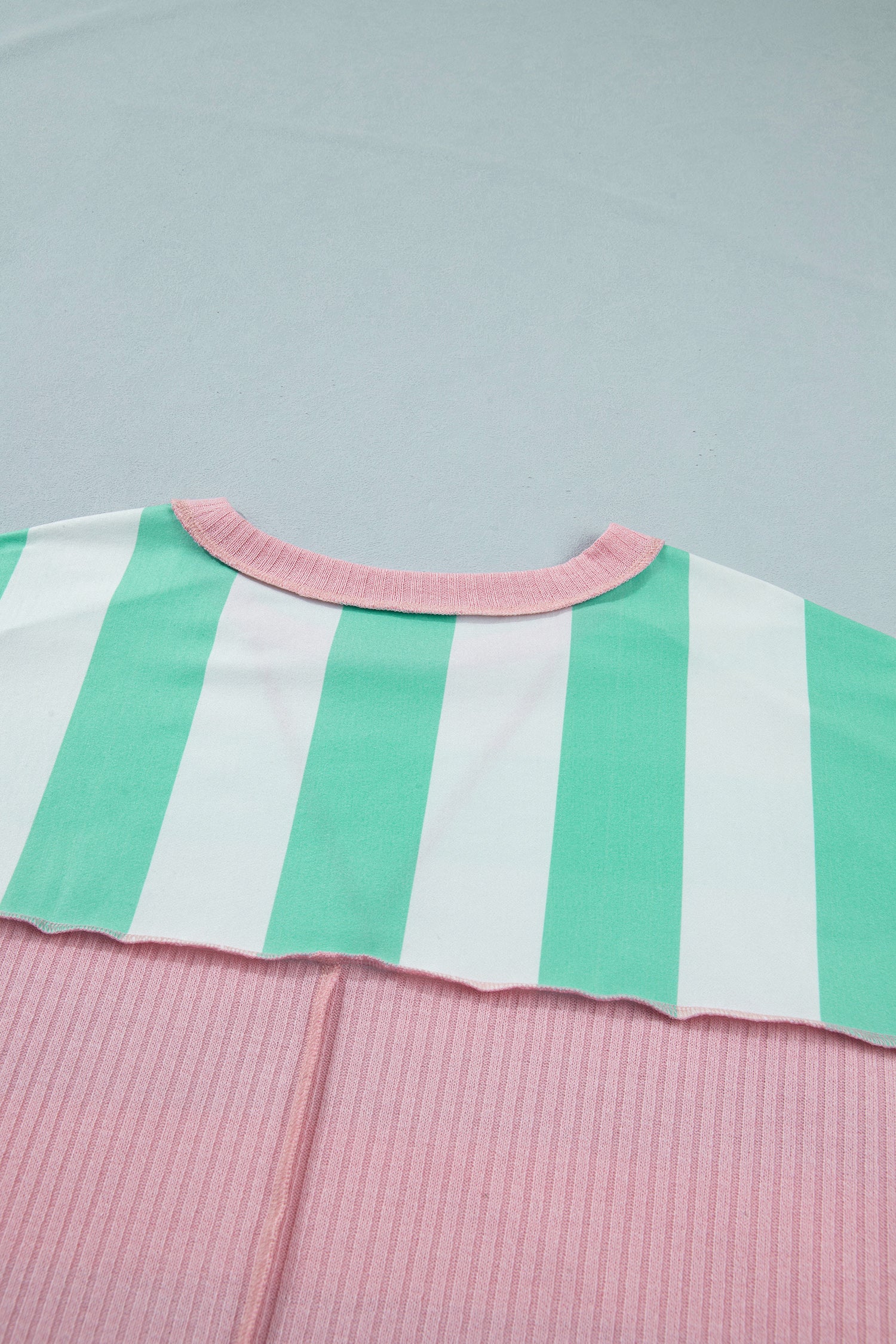 Pink Stripe Exposed Seam Ribbed Patchwork Oversized Tee-Tops/Tops & Tees-[Adult]-[Female]-2022 Online Blue Zone Planet