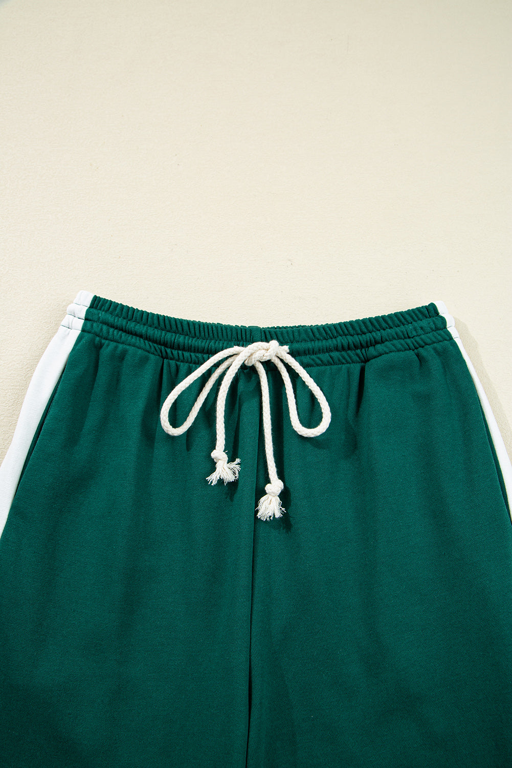 Sea Green Solid Color Pullover Top Varsity Stripe Detail Loose Drawstring Pants Set-Two Piece Sets/Pant Sets-[Adult]-[Female]-2022 Online Blue Zone Planet