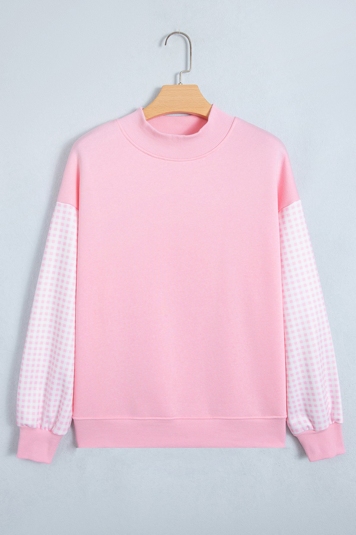 Coffee Plaid Sleeve Colorblock Loose Tunic Sweatshirt-Tops/Sweatshirts & Hoodies-[Adult]-[Female]-2022 Online Blue Zone Planet