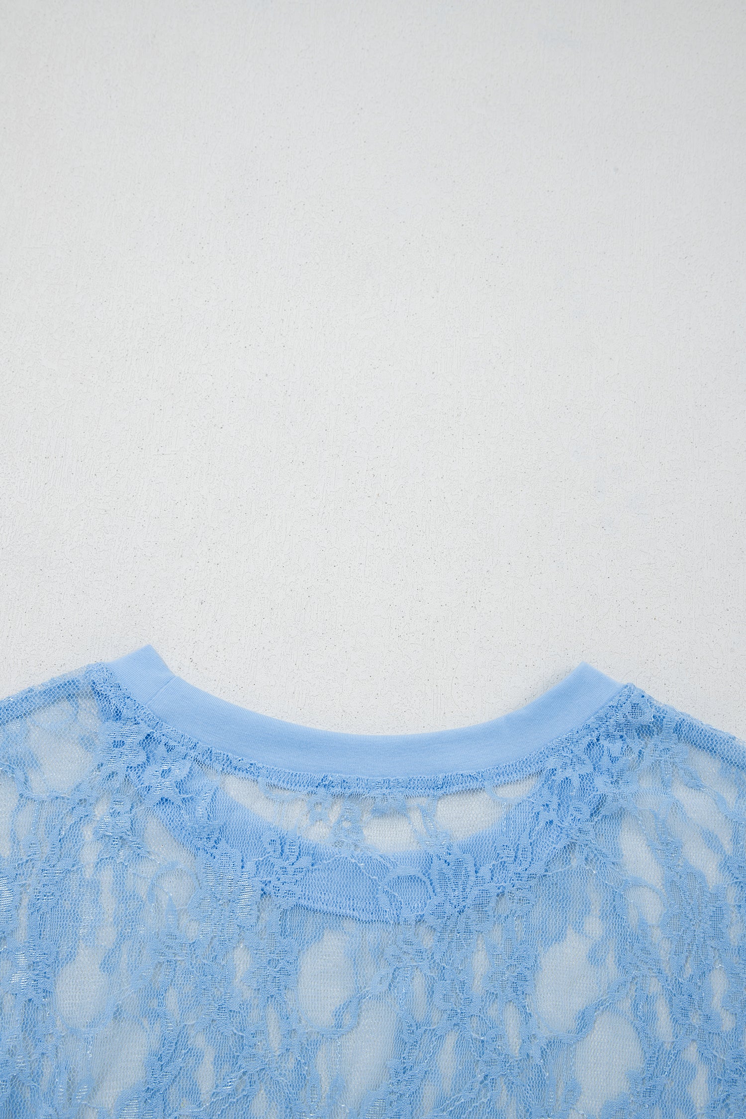 Beau Blue Sheer Floral Lace Boxy Tee-Tops/Tops & Tees-[Adult]-[Female]-2022 Online Blue Zone Planet
