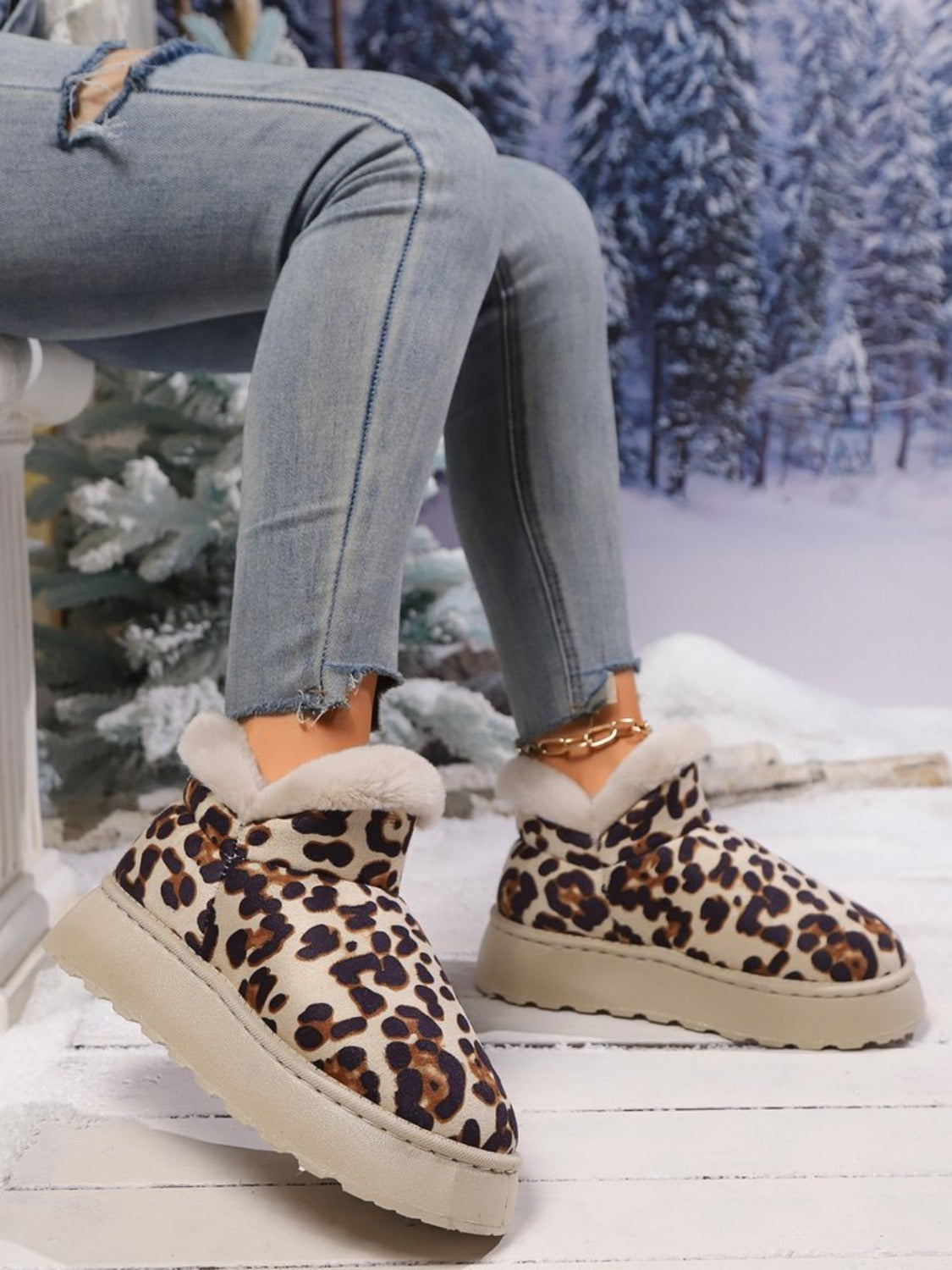 Blue Zone Planet | Thermal Leopard Round Toe Platform Boots-BOOTS-[Adult]-[Female]-2022 Online Blue Zone Planet