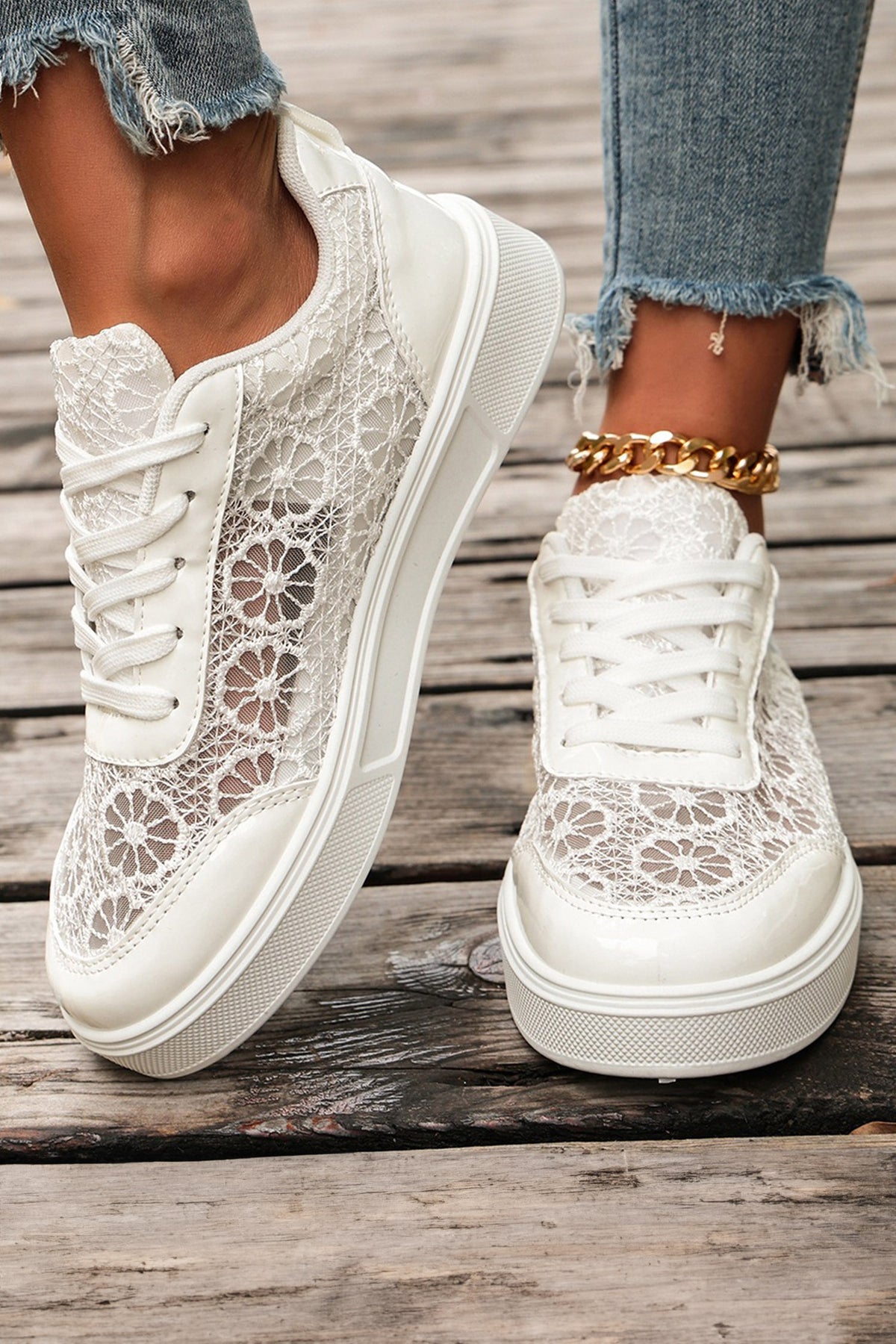Color black Sheer Floral Lace Slip-On Casual Sneakers-Shoes & Bags/Womens Shoes-[Adult]-[Female]-White-37-2022 Online Blue Zone Planet