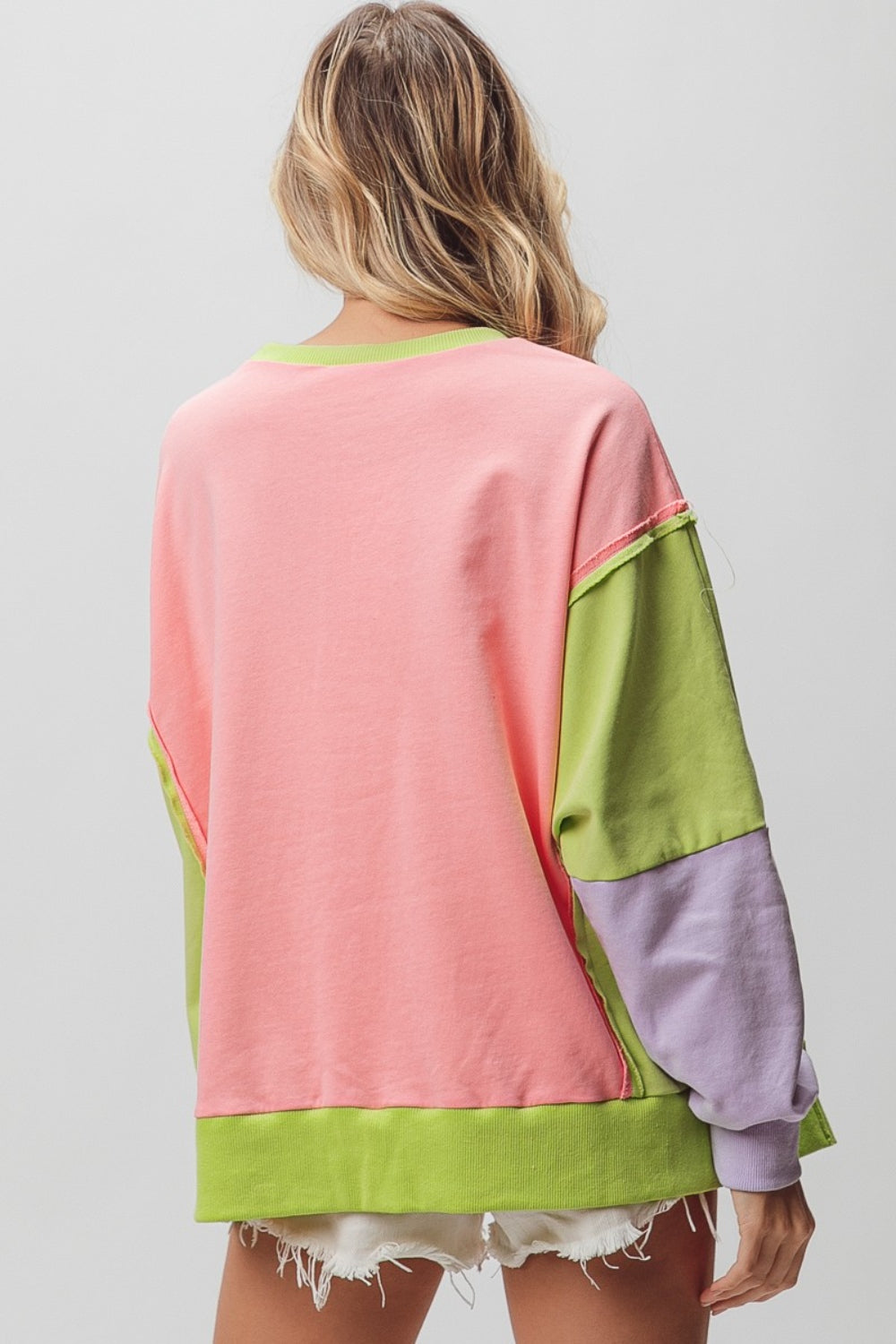 BiBi Washed Color Block Sweatshirt-TOPS / DRESSES-[Adult]-[Female]-2022 Online Blue Zone Planet