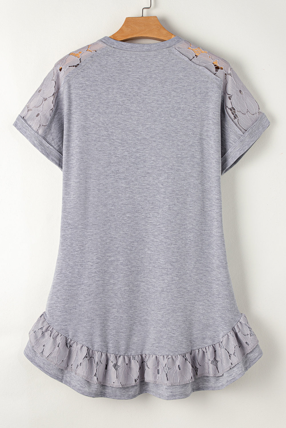 Light Grey Lace Floral Patchwork Ruffled T-shirt Dress Blue Zone Planet