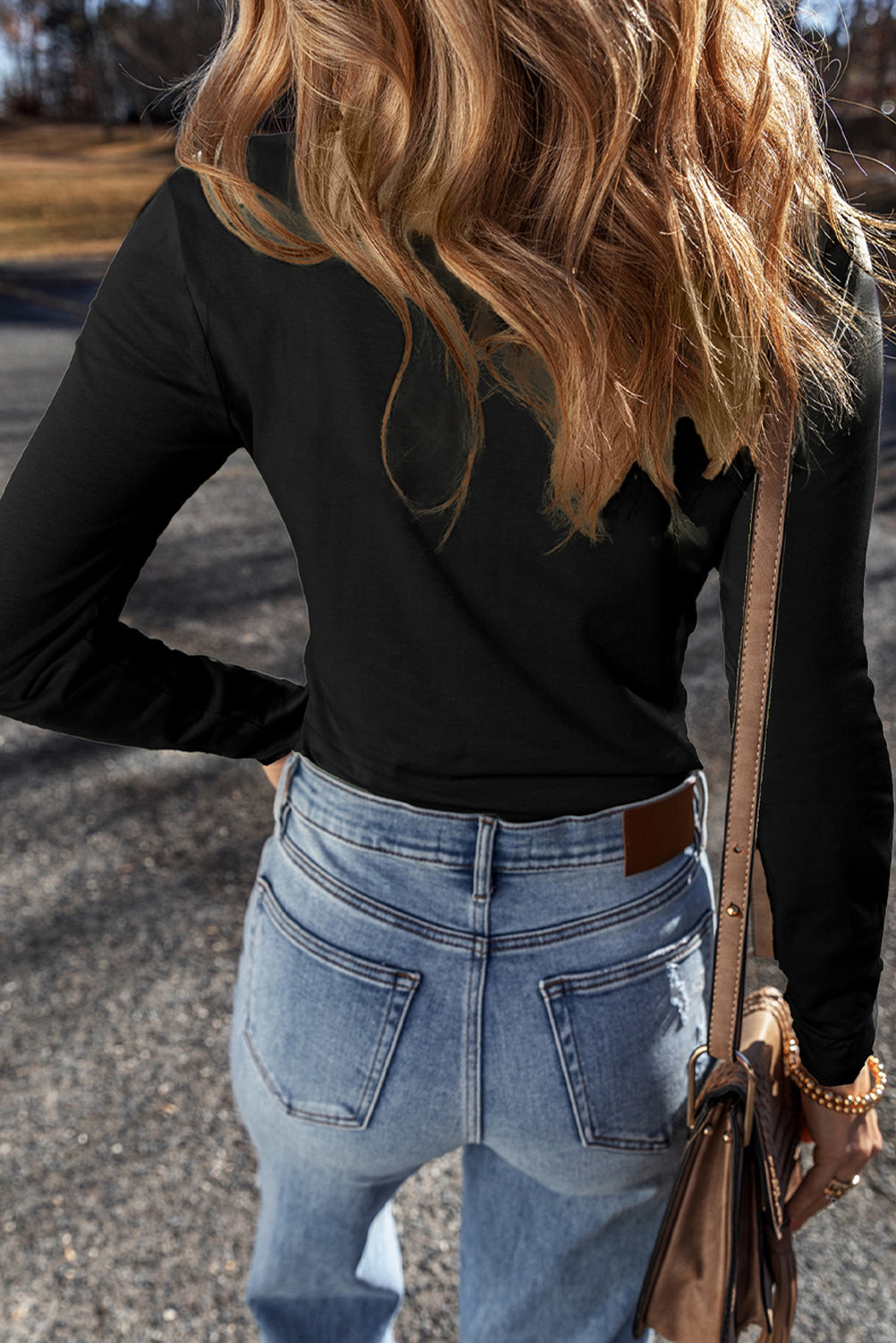 Black Long Sleeve Buttons V Neck Slim Fit Top-Tops/Long Sleeve Tops-[Adult]-[Female]-2022 Online Blue Zone Planet