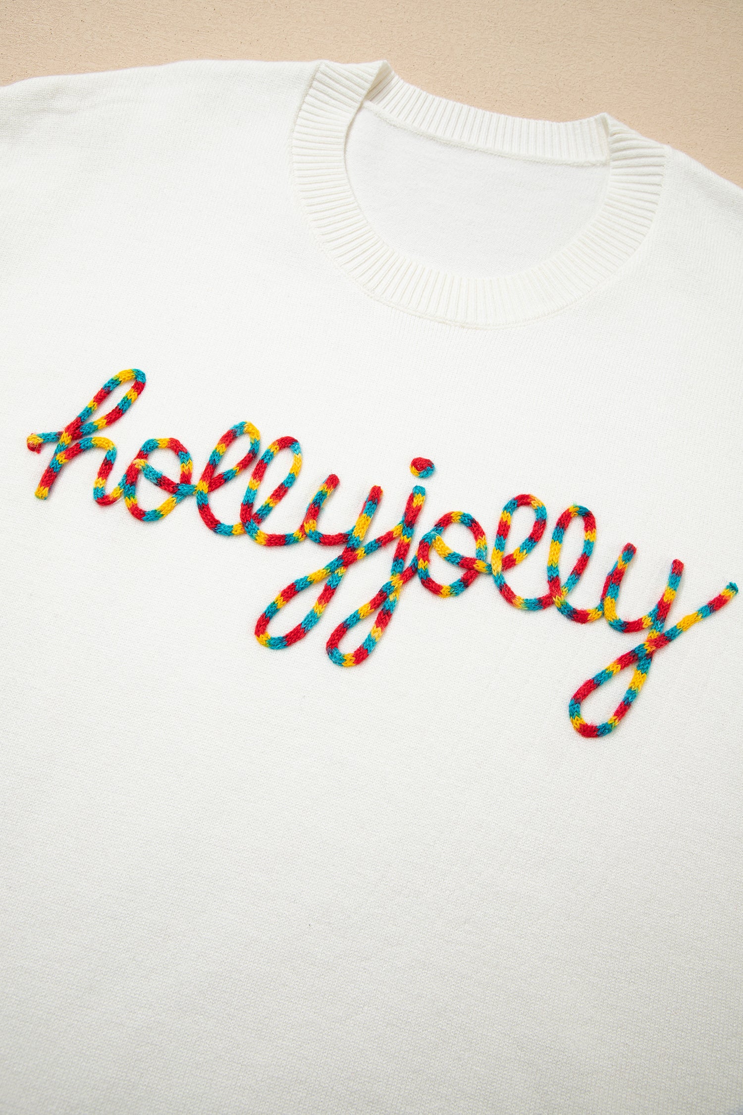 Beige Colorful Holly Jolly Christmas Knit Loose Sweater-TOPS / DRESSES-[Adult]-[Female]-2022 Online Blue Zone Planet