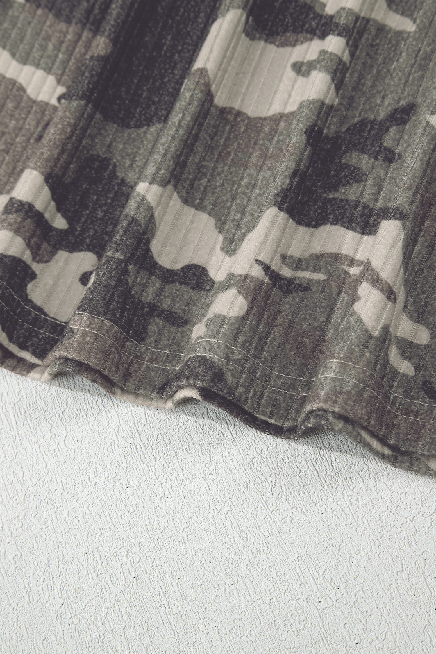 Green Camouflage Print Ribbed Knit Round Neck Tank Top-Tops/Tank Tops-[Adult]-[Female]-2022 Online Blue Zone Planet