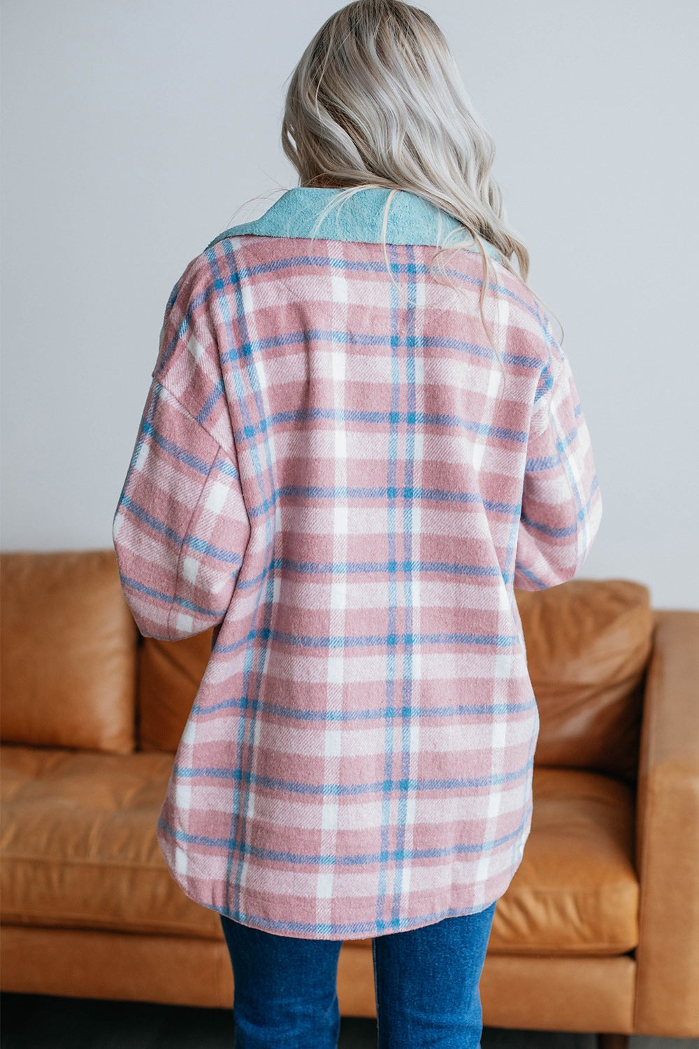 Plaid Collared Neck Flap Pockets Shacket-TOPS / DRESSES-[Adult]-[Female]-2022 Online Blue Zone Planet