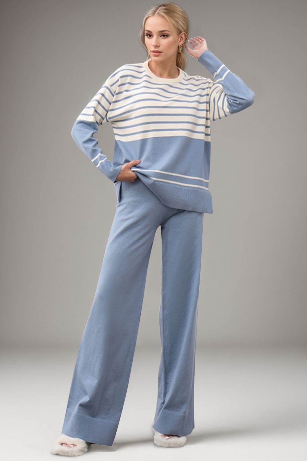 Basic Bae Striped Round Neck Long Sleeve Top and Pants Sweater Set-TOPS / DRESSES-[Adult]-[Female]-2022 Online Blue Zone Planet