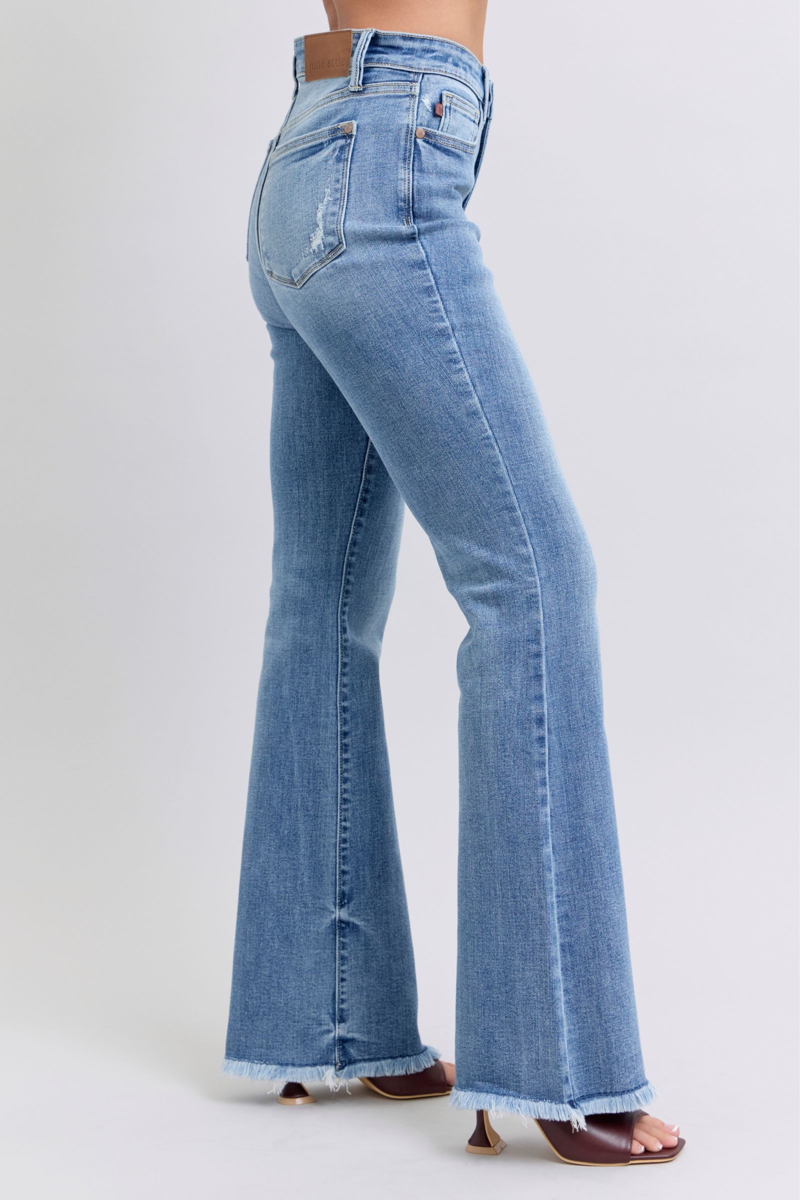 Blue Zone Planet | Judy Blue Full Size Raw Hem High Rise Bootcut Jeans-BOTTOM SIZES SMALL MEDIUM LARGE-[Adult]-[Female]-2022 Online Blue Zone Planet