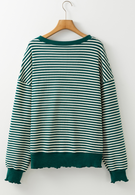 LUCKY Striped Round Neck Long Sleeve Sweatshirt-TOPS / DRESSES-[Adult]-[Female]-2022 Online Blue Zone Planet