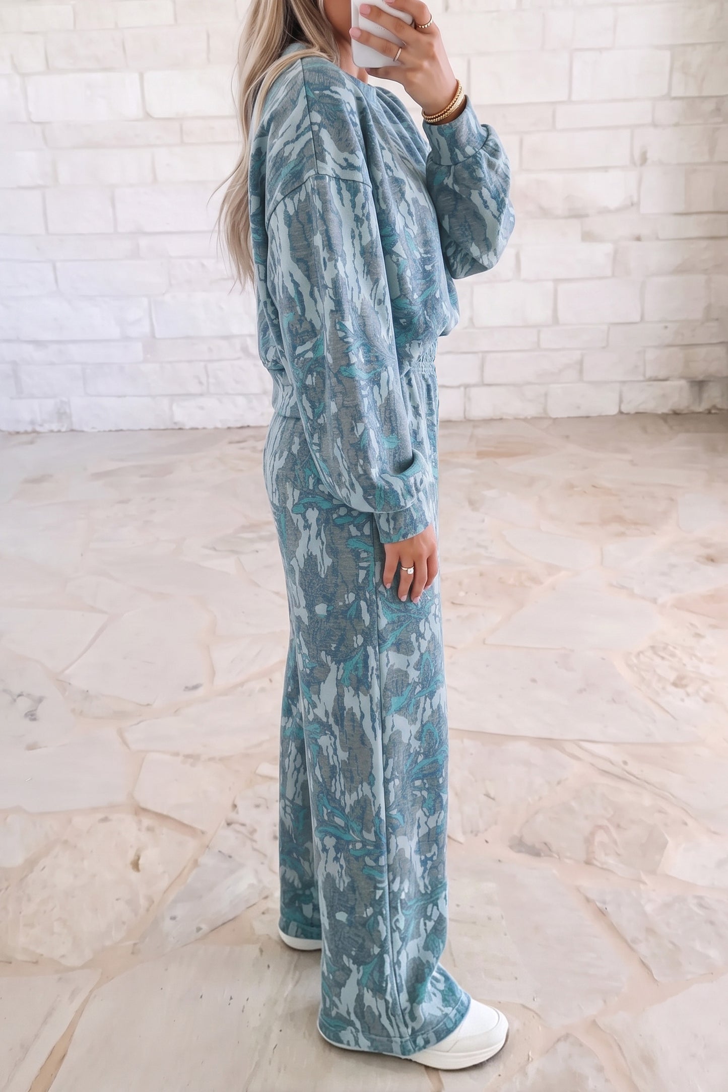 Pink Abstract Floral Print Loose Pullover Drawstring Pants 2pcs Set-Two Piece Sets/Pant Sets-[Adult]-[Female]-2022 Online Blue Zone Planet