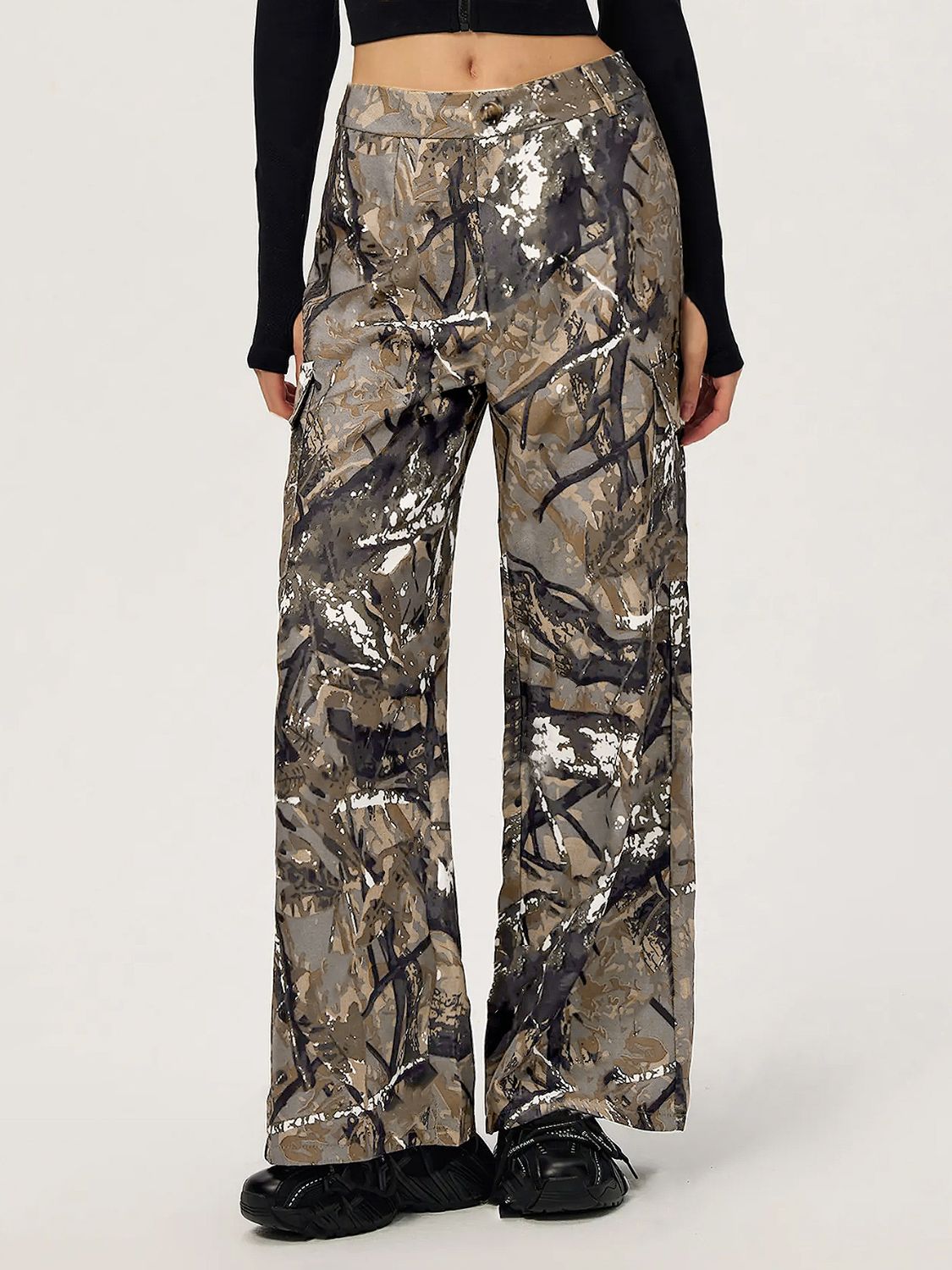 Graffiti Printed Wide Leg Cargo Pants-BOTTOMS SIZES SMALL MEDIUM LARGE-[Adult]-[Female]-Khaki-S-2022 Online Blue Zone Planet