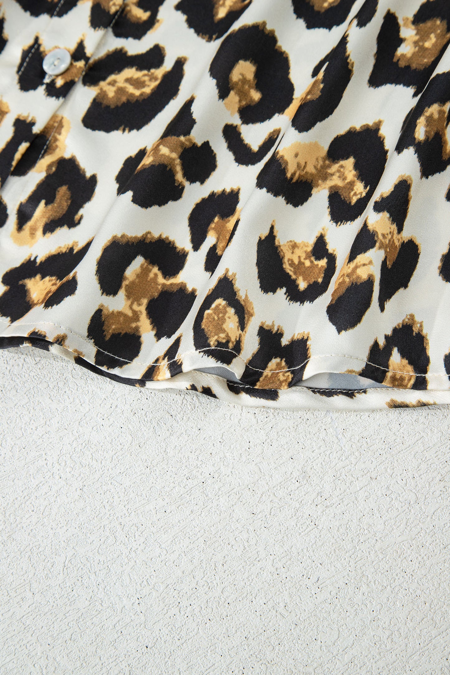 Khaki Leopard Print Ruffle Trim 3/4 Sleeve Loose Shirt-Tops/Blouses & Shirts-[Adult]-[Female]-2022 Online Blue Zone Planet