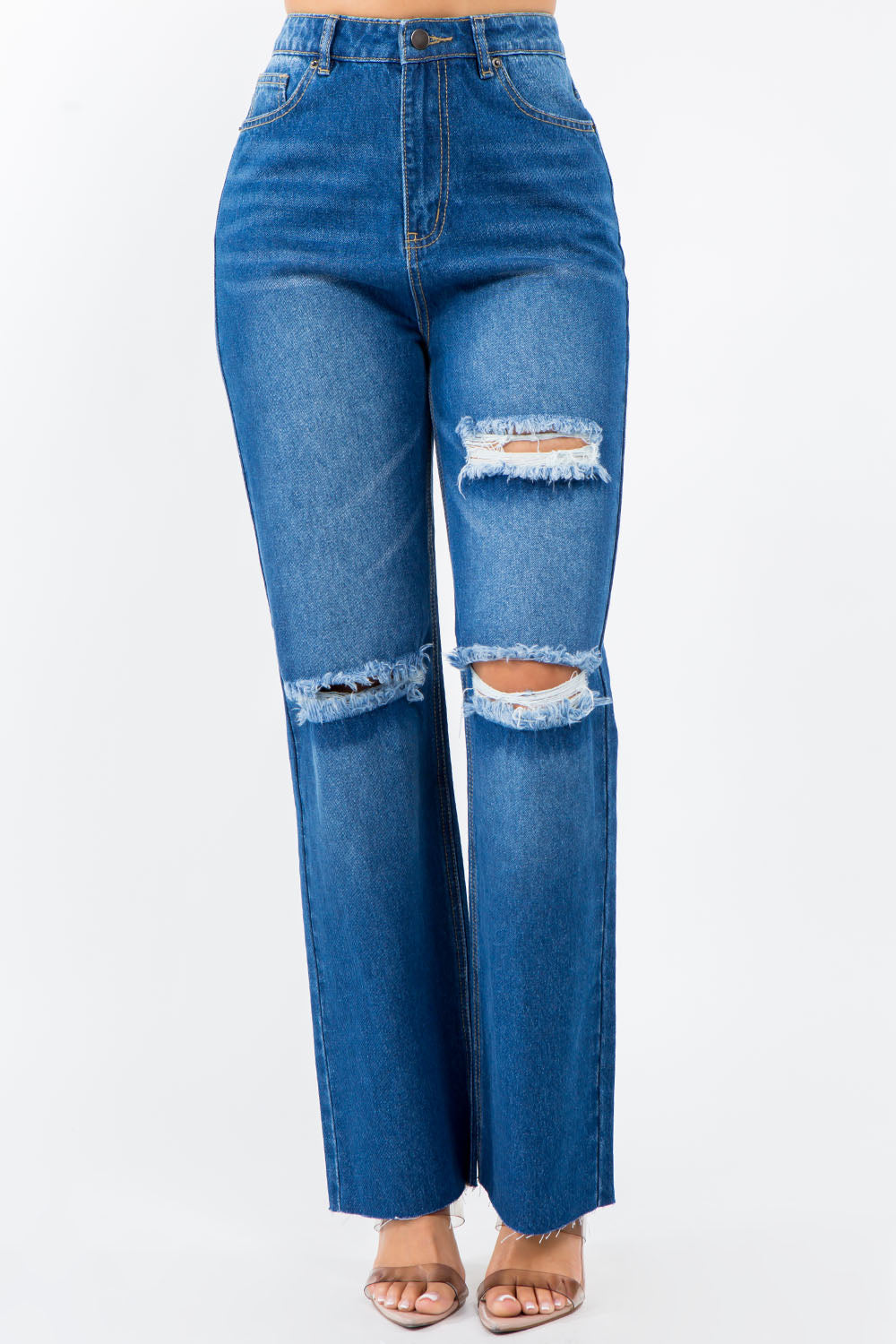 Blue Zone Planet | American Bazi High Waist Distressed Wide Leg Jeans-TOPS / DRESSES-[Adult]-[Female]-2022 Online Blue Zone Planet