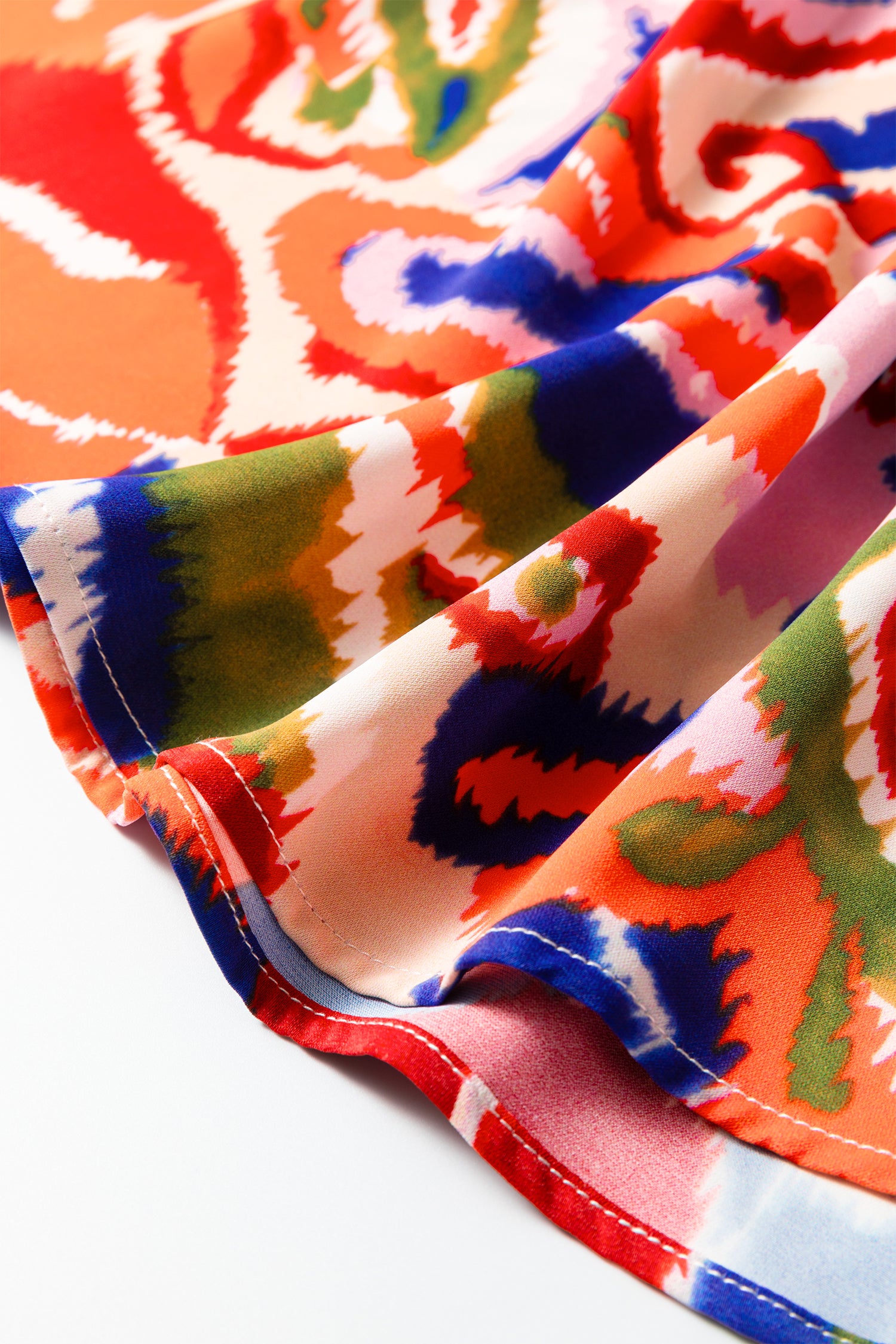 Red Paisley Geometric Mixed Print Patchwork Puff Sleeve Blouse Top-Tops/Blouses & Shirts-[Adult]-[Female]-2022 Online Blue Zone Planet