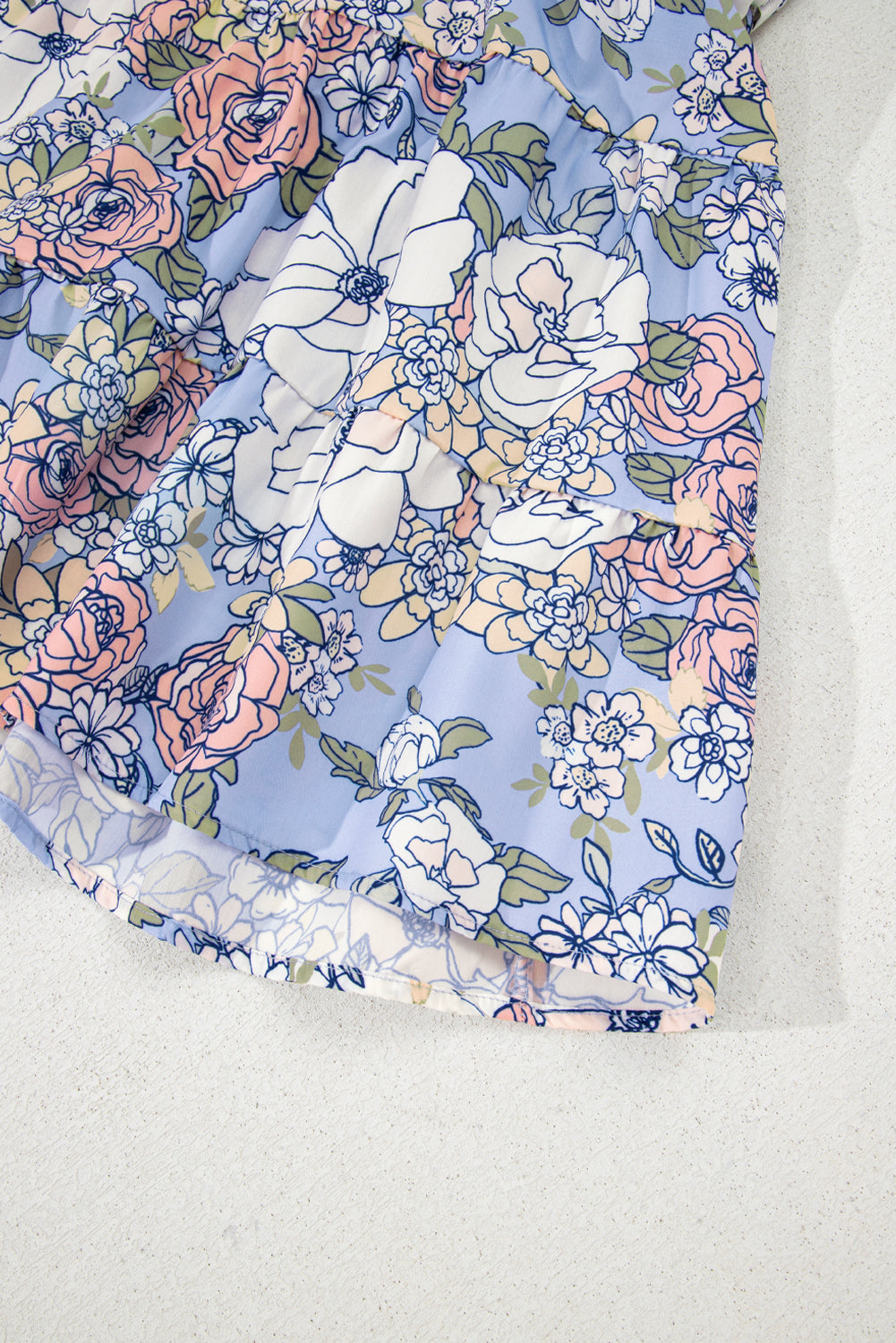 Sky Blue Floral Tiered Patchwork Spaghetti Strap Vacation Dress-TOPS / DRESSES-[Adult]-[Female]-2022 Online Blue Zone Planet