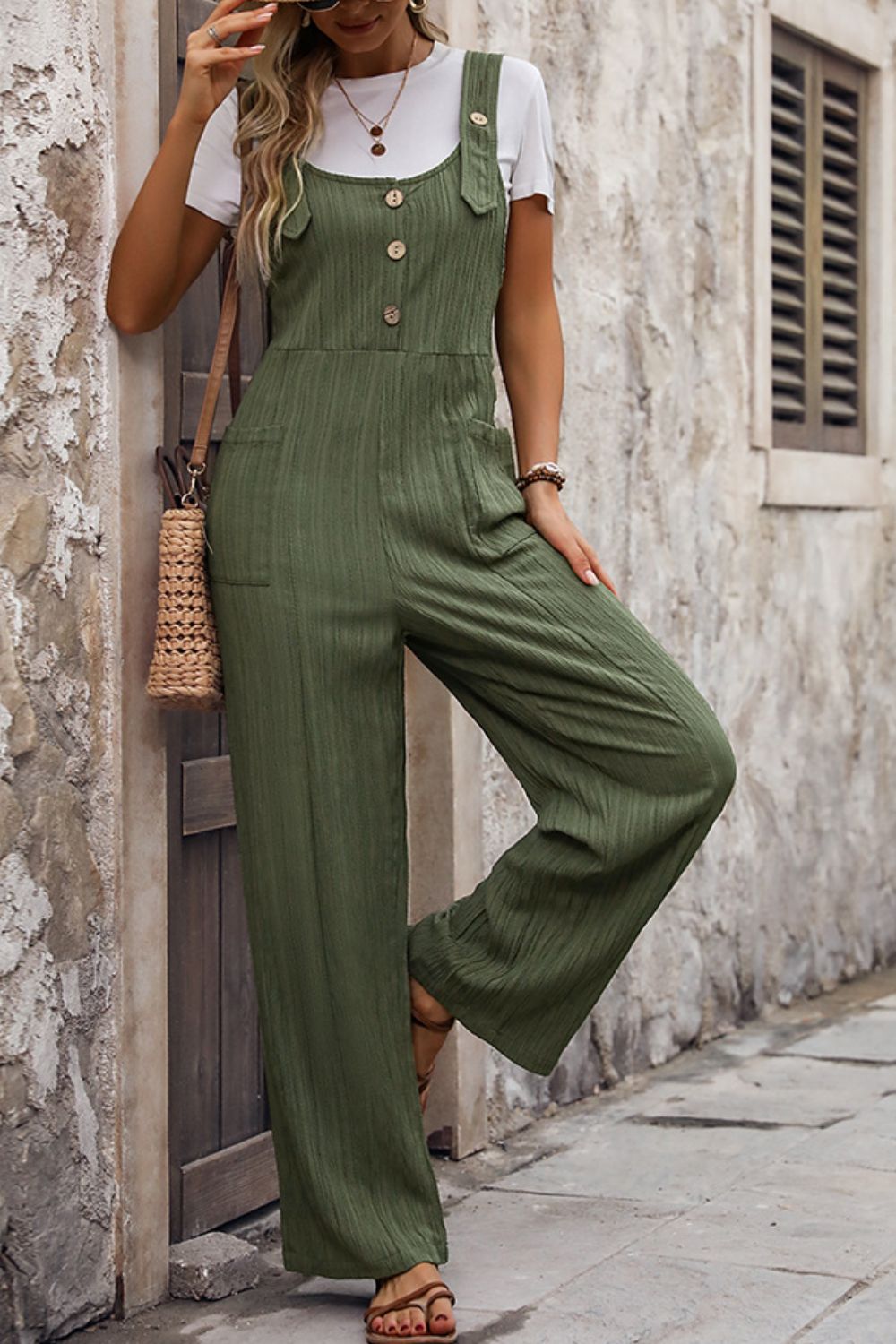 Perfee Textured Pocketed Wide Strap Overalls-TOPS / DRESSES-[Adult]-[Female]-Matcha Green-S-2022 Online Blue Zone Planet