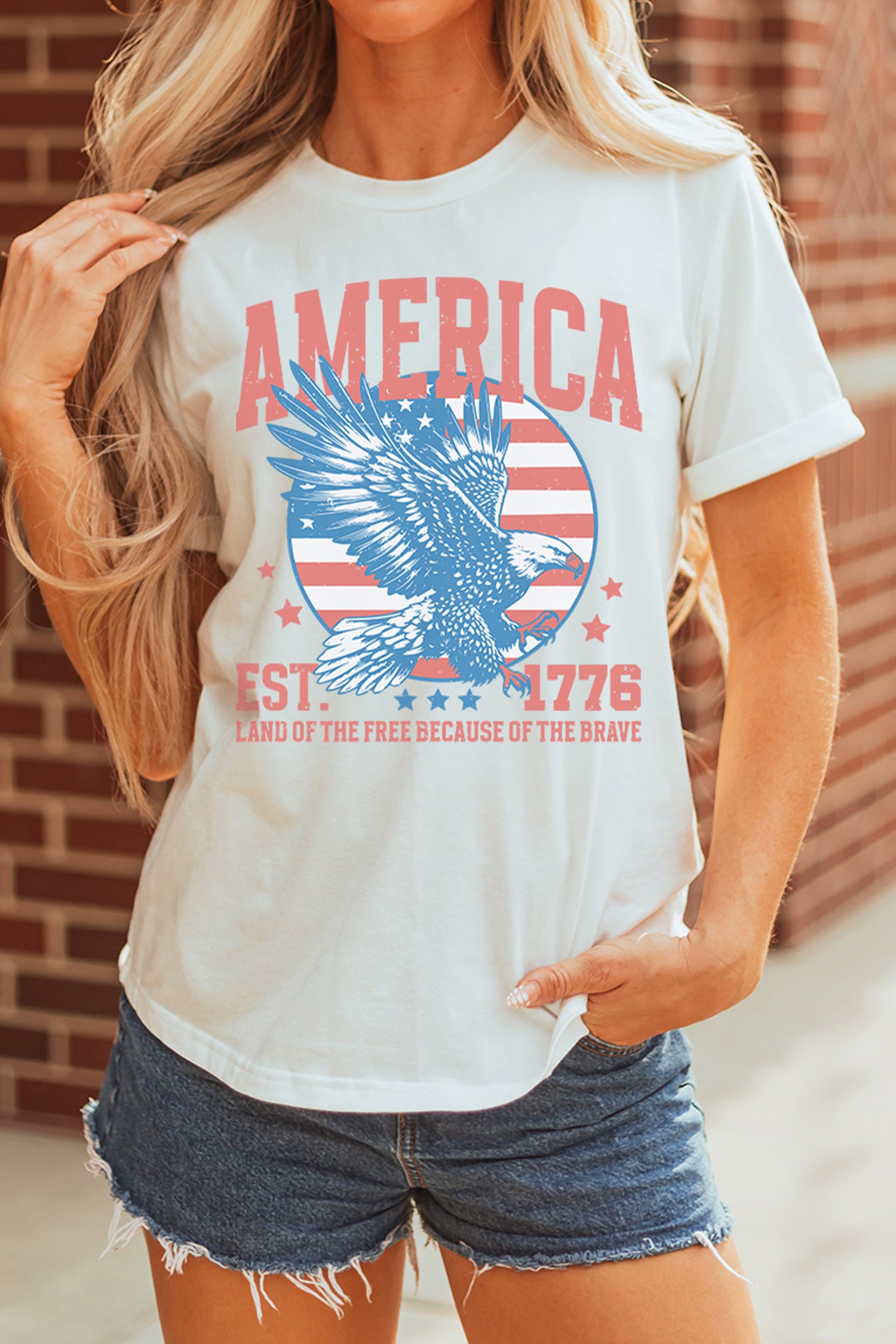 White Vintage America Eagle Printed Freedom Spirit Patriotic Tee-Graphic/Graphic Tees-[Adult]-[Female]-2022 Online Blue Zone Planet