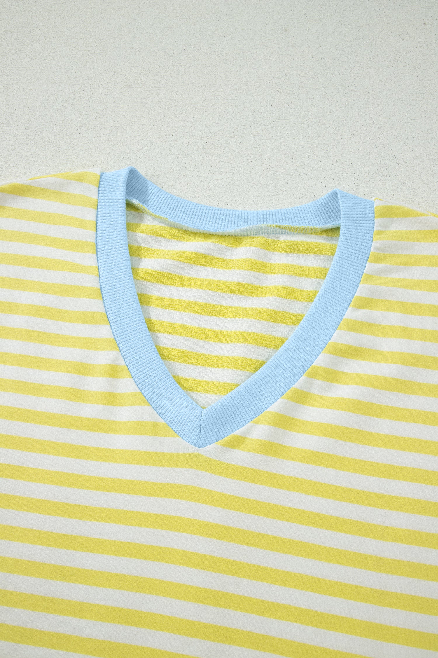 Yellow Stripe Colorblock Trim V Neck Tee Drawstring Elastic Waist Short Set-Two Piece Sets/Short Sets-[Adult]-[Female]-2022 Online Blue Zone Planet