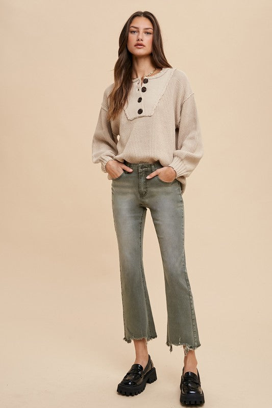 Annie Wear Half Button Ribbed Hem Sweater-TOPS / DRESSES-[Adult]-[Female]-2022 Online Blue Zone Planet