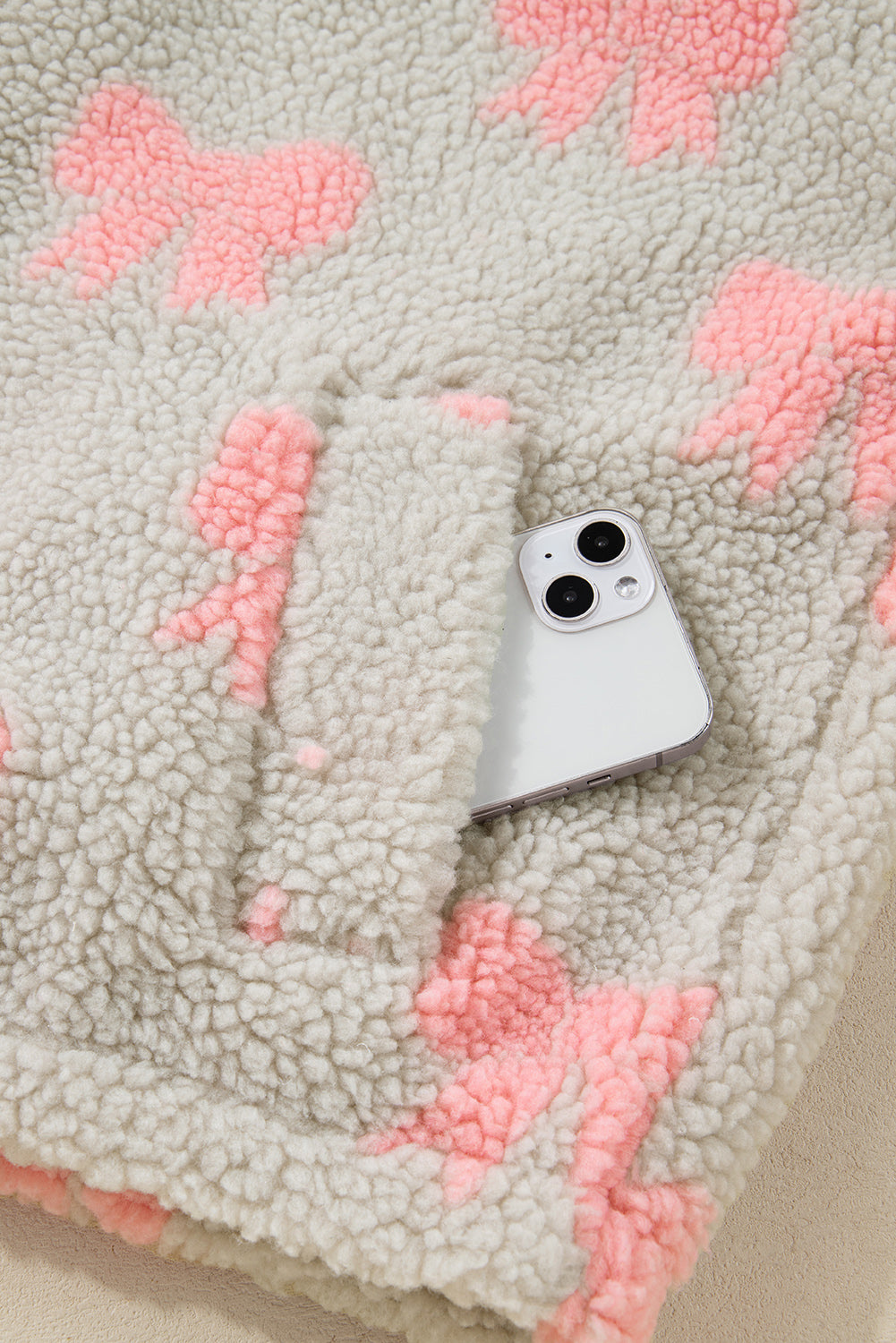 Gray Bow Sherpa Quarter Zip Drop Shoulder Baggy Sweatshirt-Tops/Sweatshirts & Hoodies-[Adult]-[Female]-2022 Online Blue Zone Planet