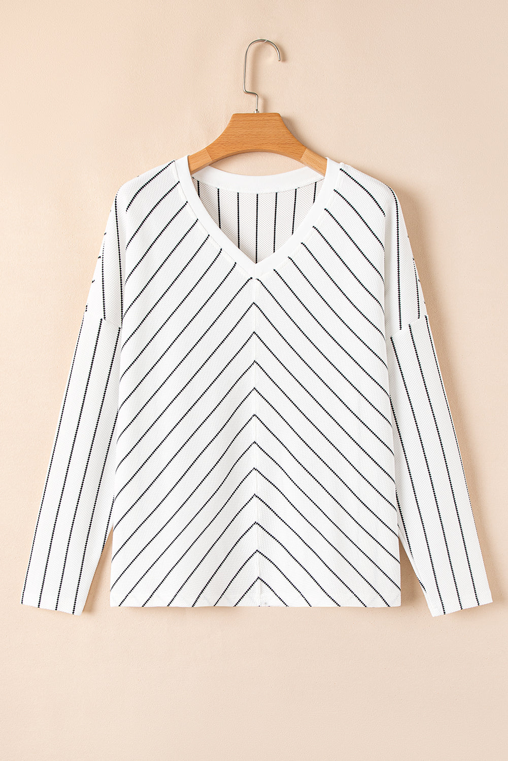 Blue Zone Planet | Black Stripe Chevron Striped V Neck Long Sleeve Casual Top-Tops/Long Sleeve Tops-[Adult]-[Female]-2022 Online Blue Zone Planet