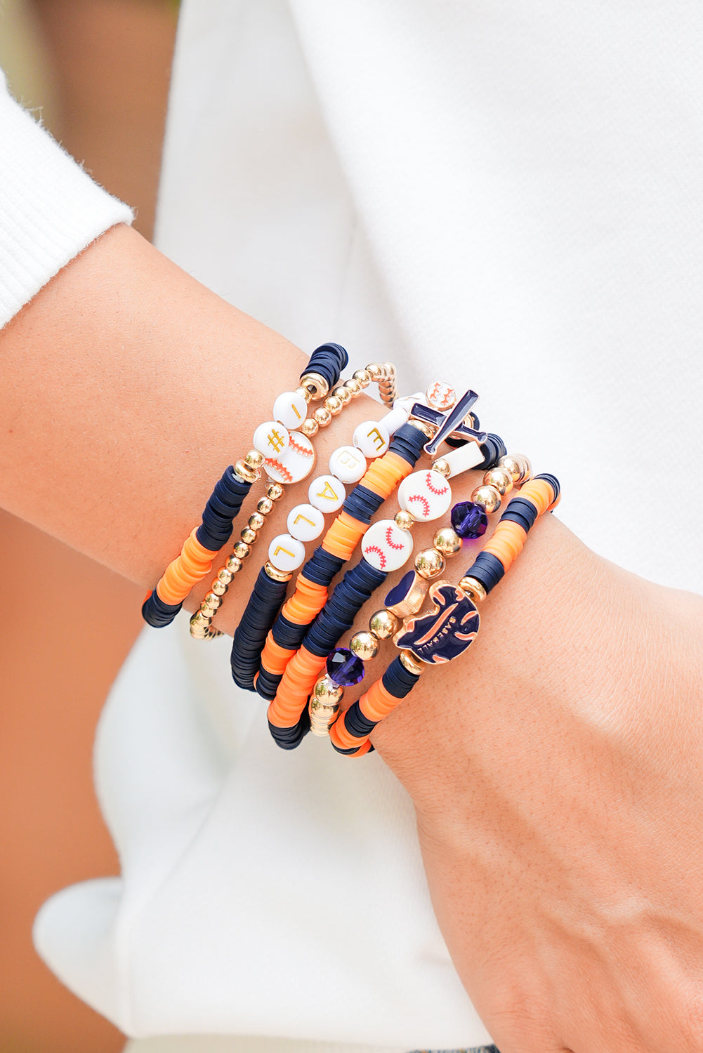 Russet Orange 7pcs Game Day Football Stackable Bracelet Set-Accessories/Jewelry-[Adult]-[Female]-2022 Online Blue Zone Planet
