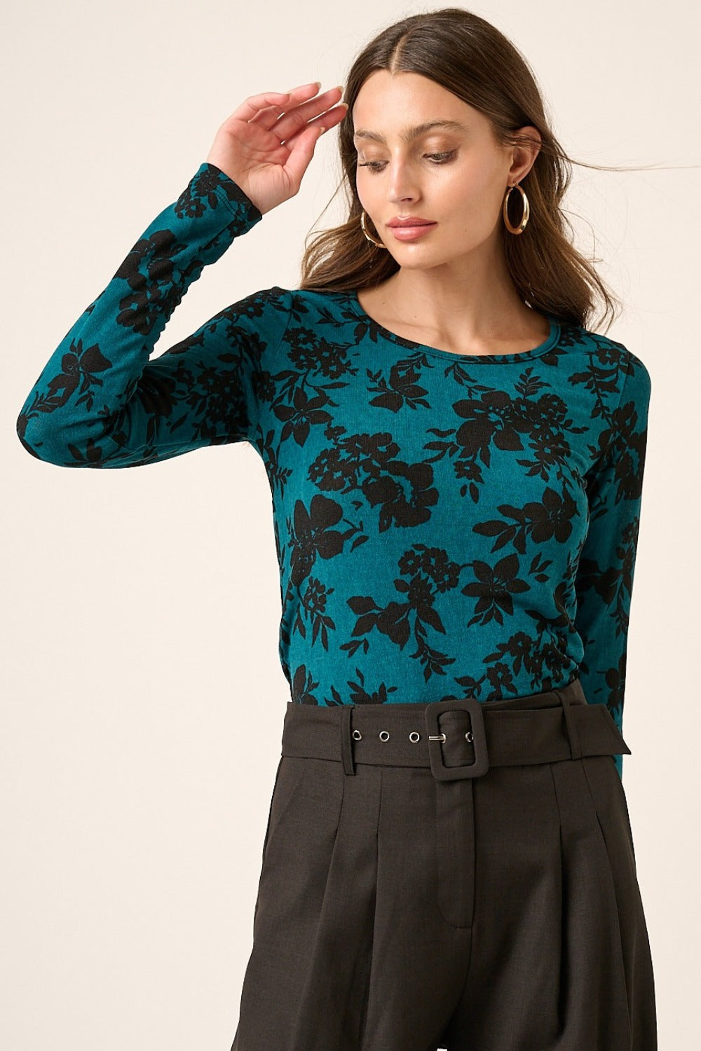 Mittoshop Flower Print Long Sleeve Knit Top-TOPS / DRESSES-[Adult]-[Female]-2022 Online Blue Zone Planet