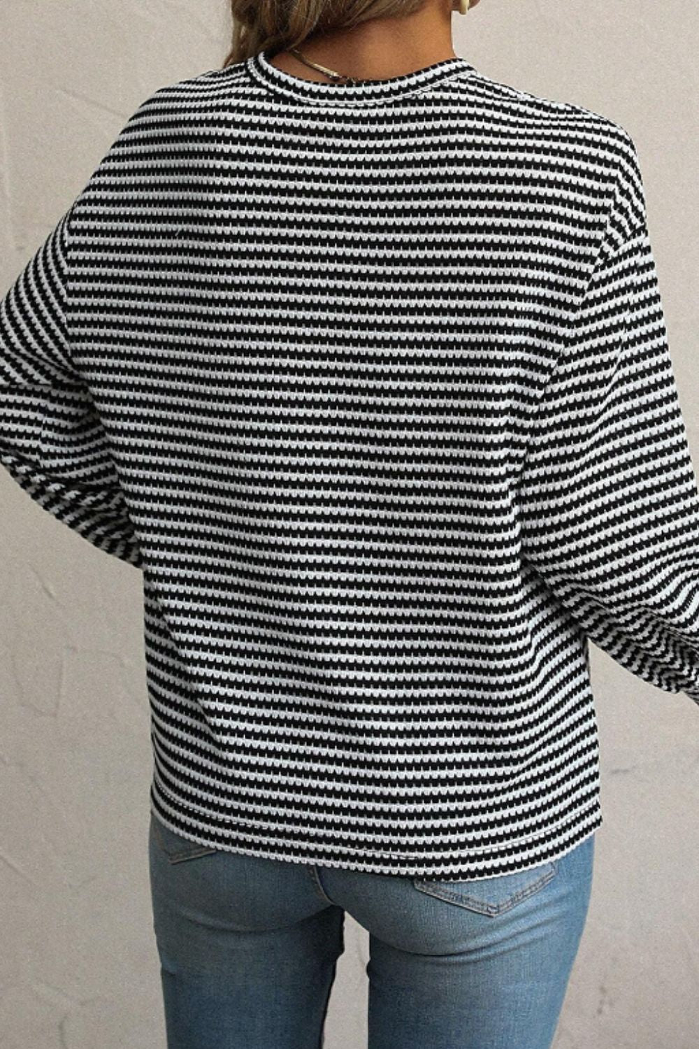 Blue Zone Planet | Striped Round Neck Long Sleeve Top-TOPS / DRESSES-[Adult]-[Female]-2022 Online Blue Zone Planet