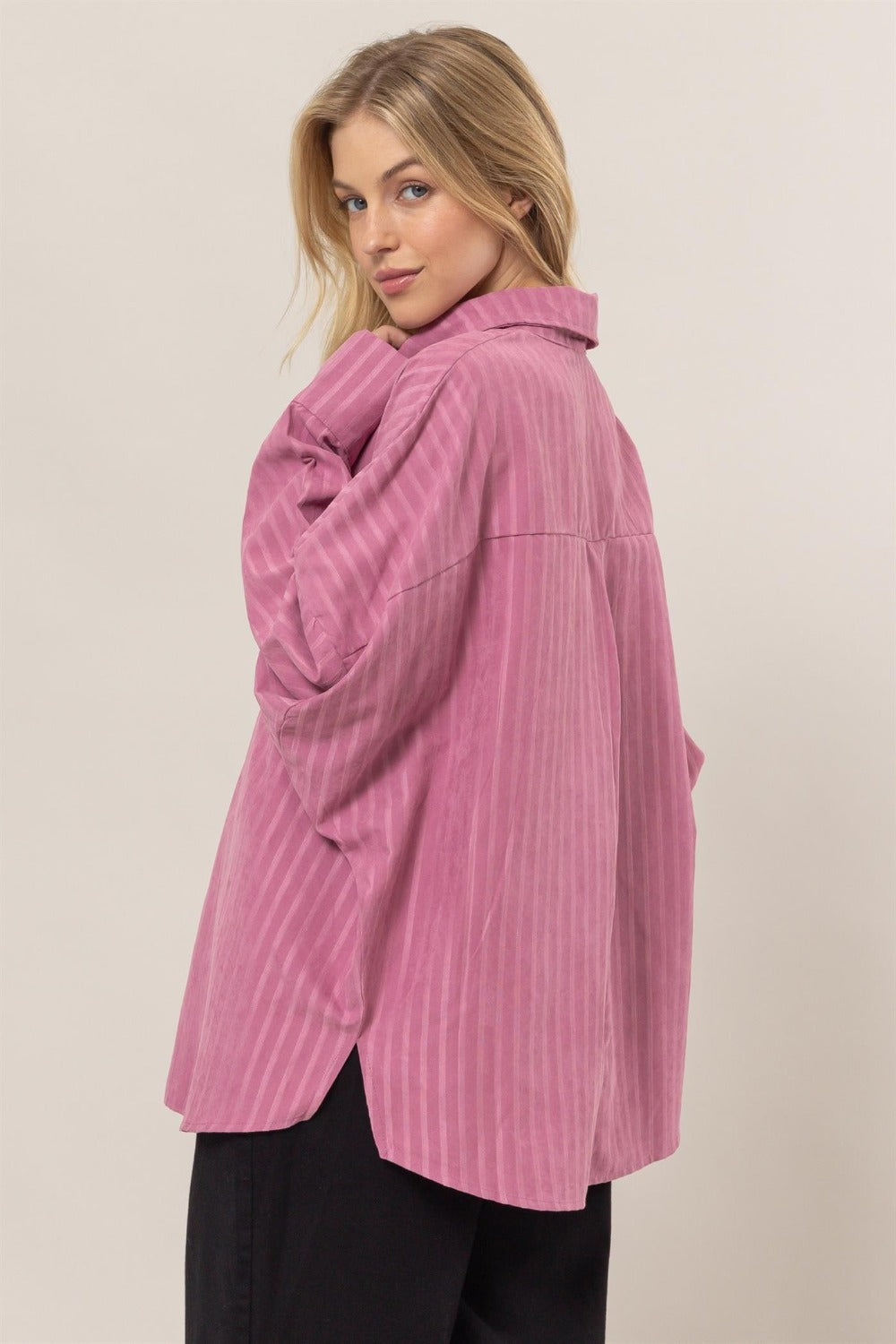 HYFVE Stripe Button Down Long Sleeve Oversized Shirt-TOPS / DRESSES-[Adult]-[Female]-2022 Online Blue Zone Planet