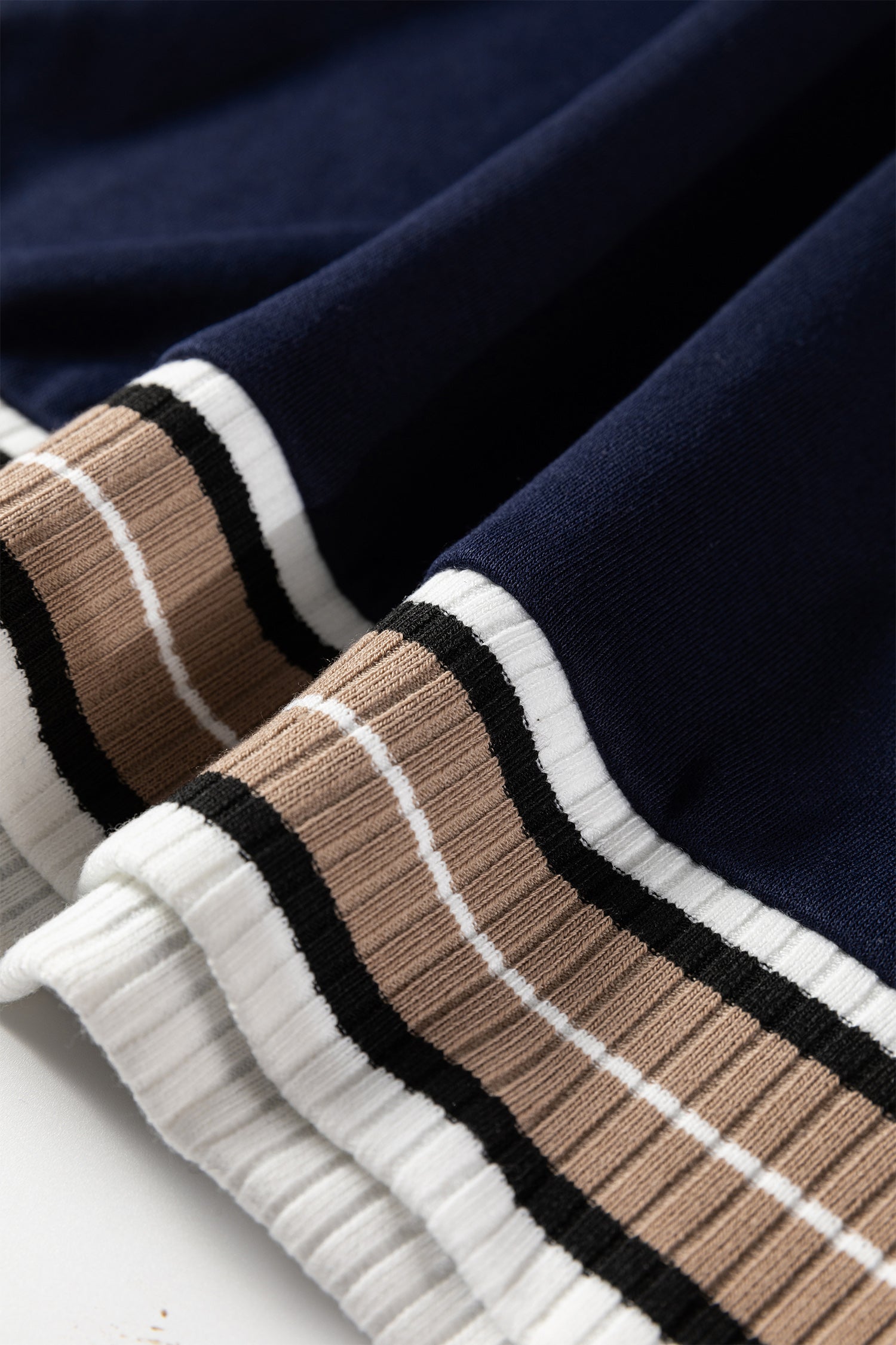 Navy Blue Varsity Contrast Striped Trim V Neck Sweatshirt-Tops/Sweatshirts & Hoodies-[Adult]-[Female]-2022 Online Blue Zone Planet